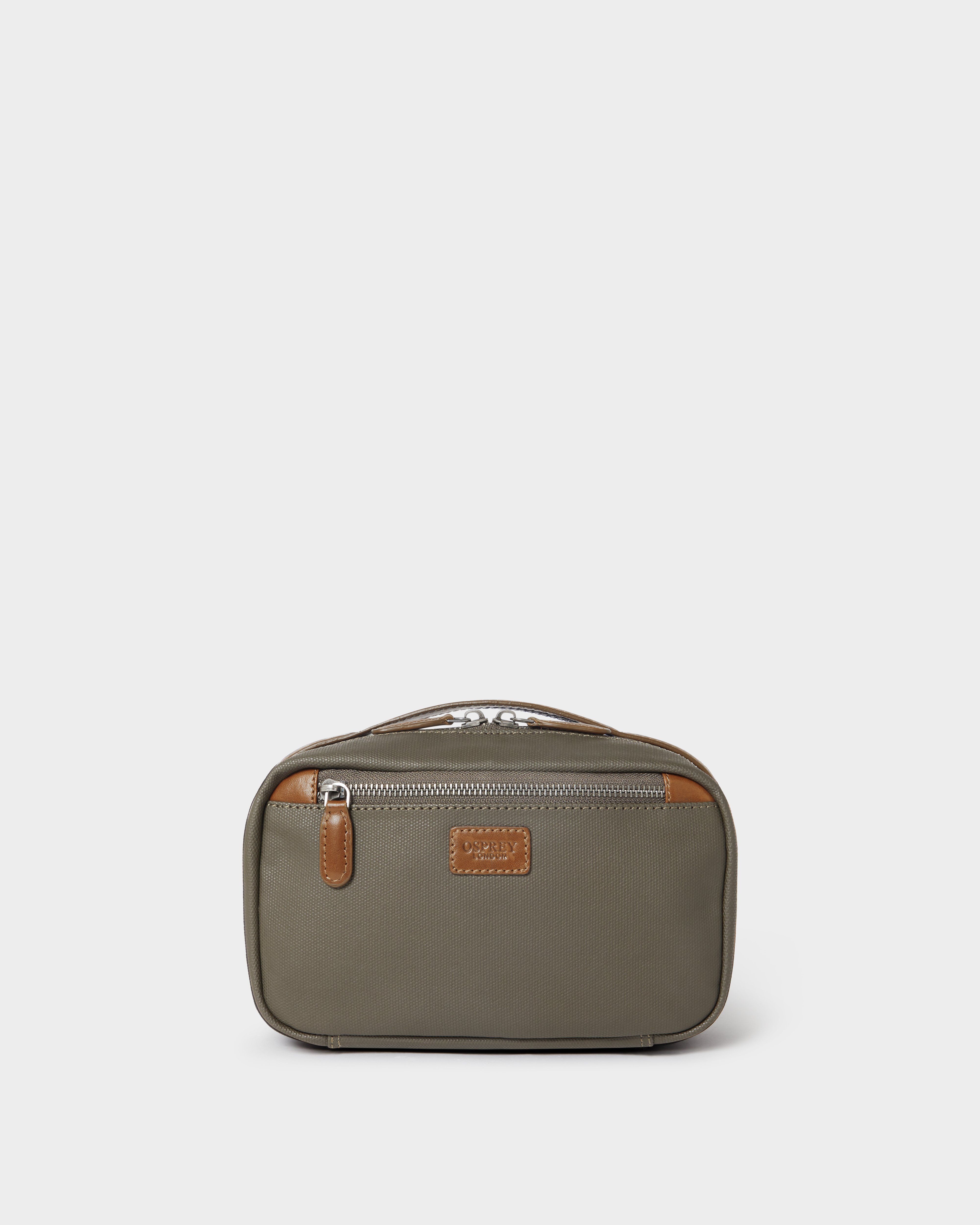 The Frontline Waxed Canvas and Leather Travel Pouch in Khaki & Chestnut