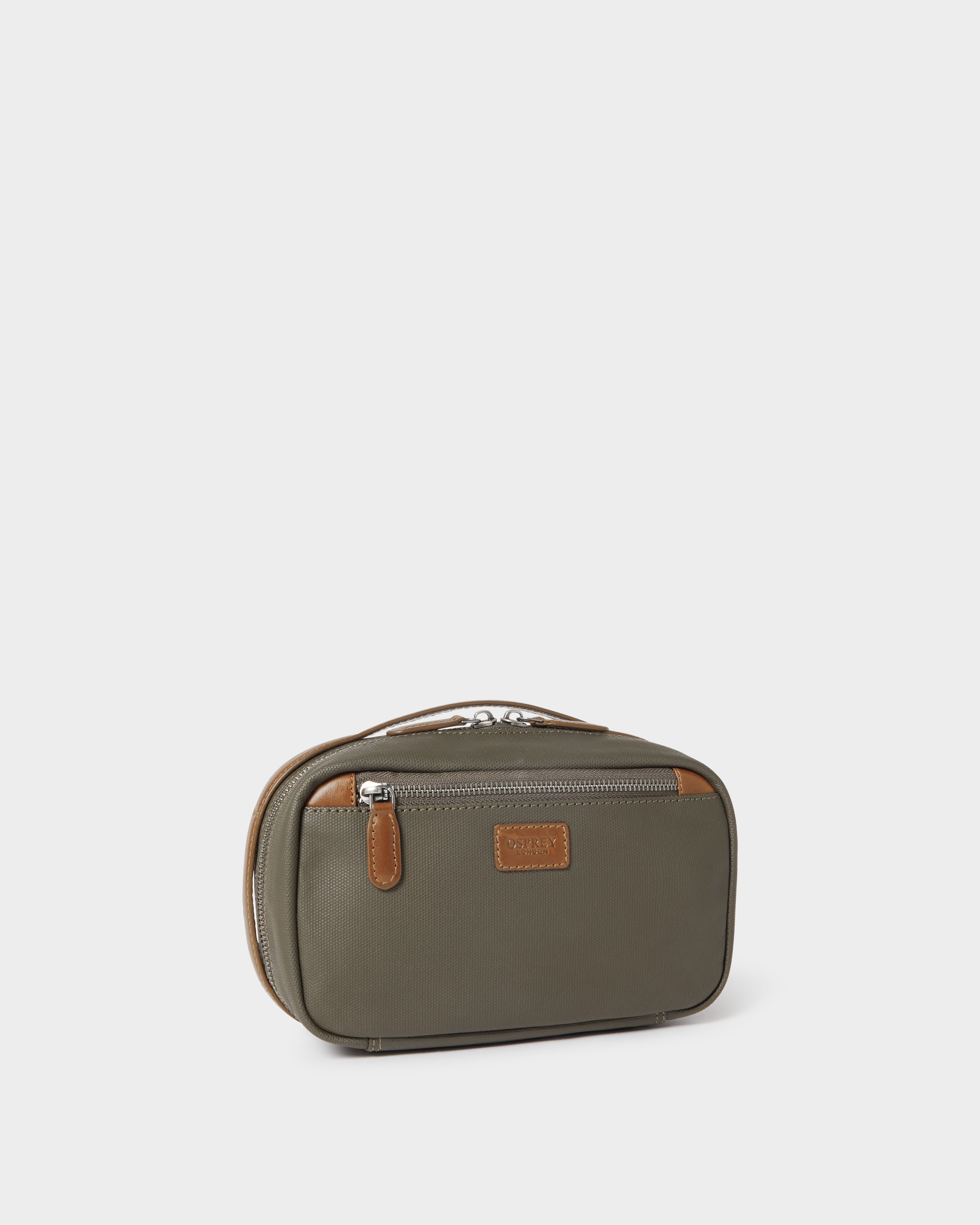 The Frontline Waxed Canvas and Leather Travel Pouch in Khaki & Chestnut