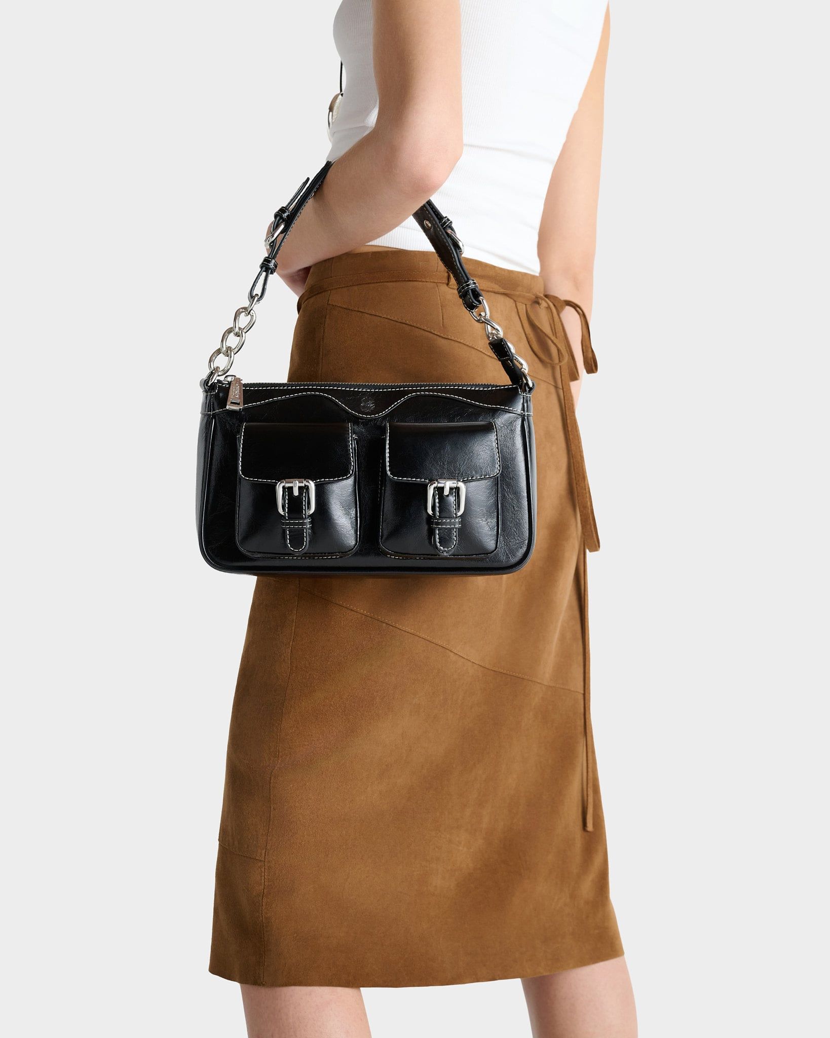 Image number 1 of The Cali Leather Shoulder Bag in Black