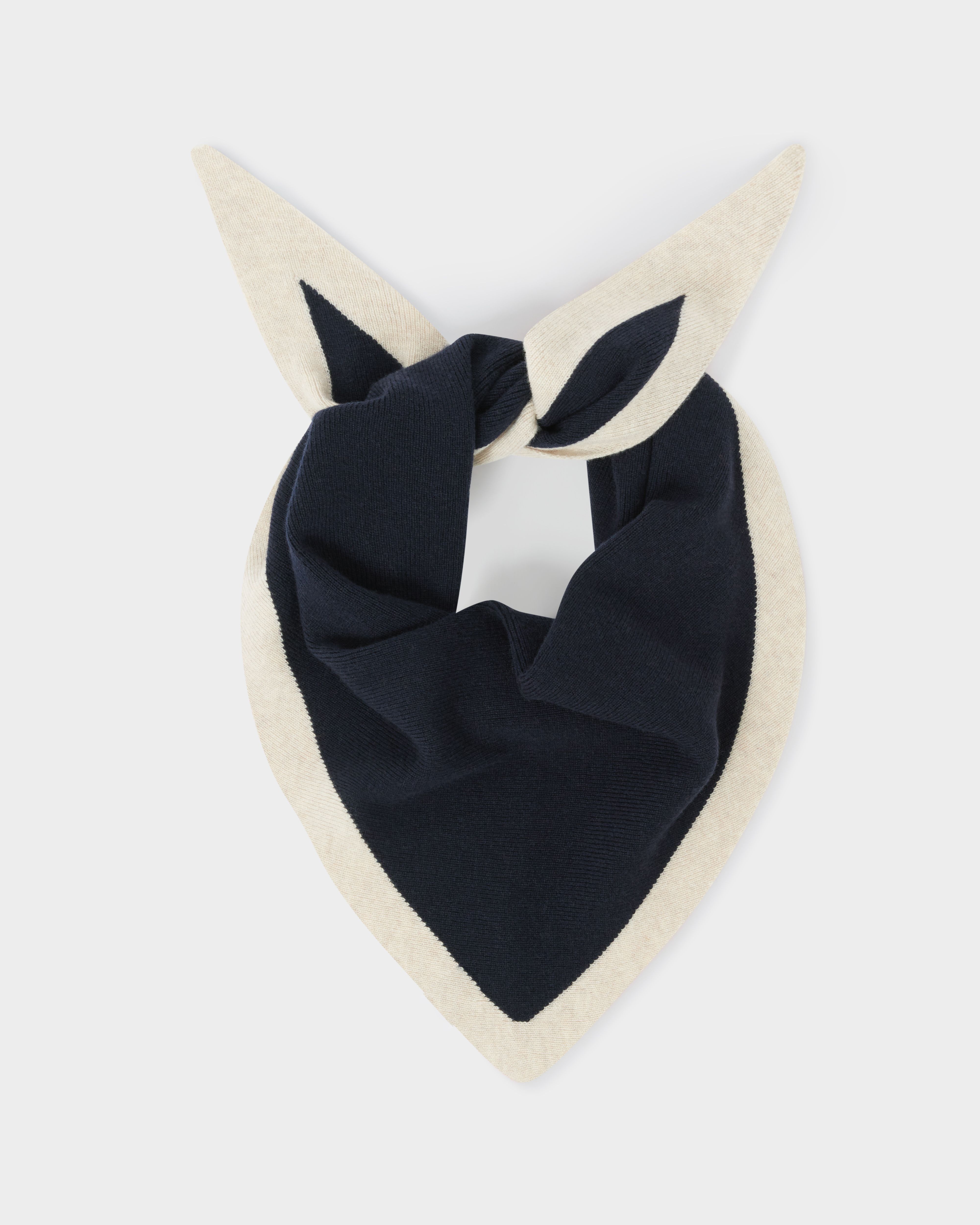 The Knitted Triangle Scarf in Navy & Natural