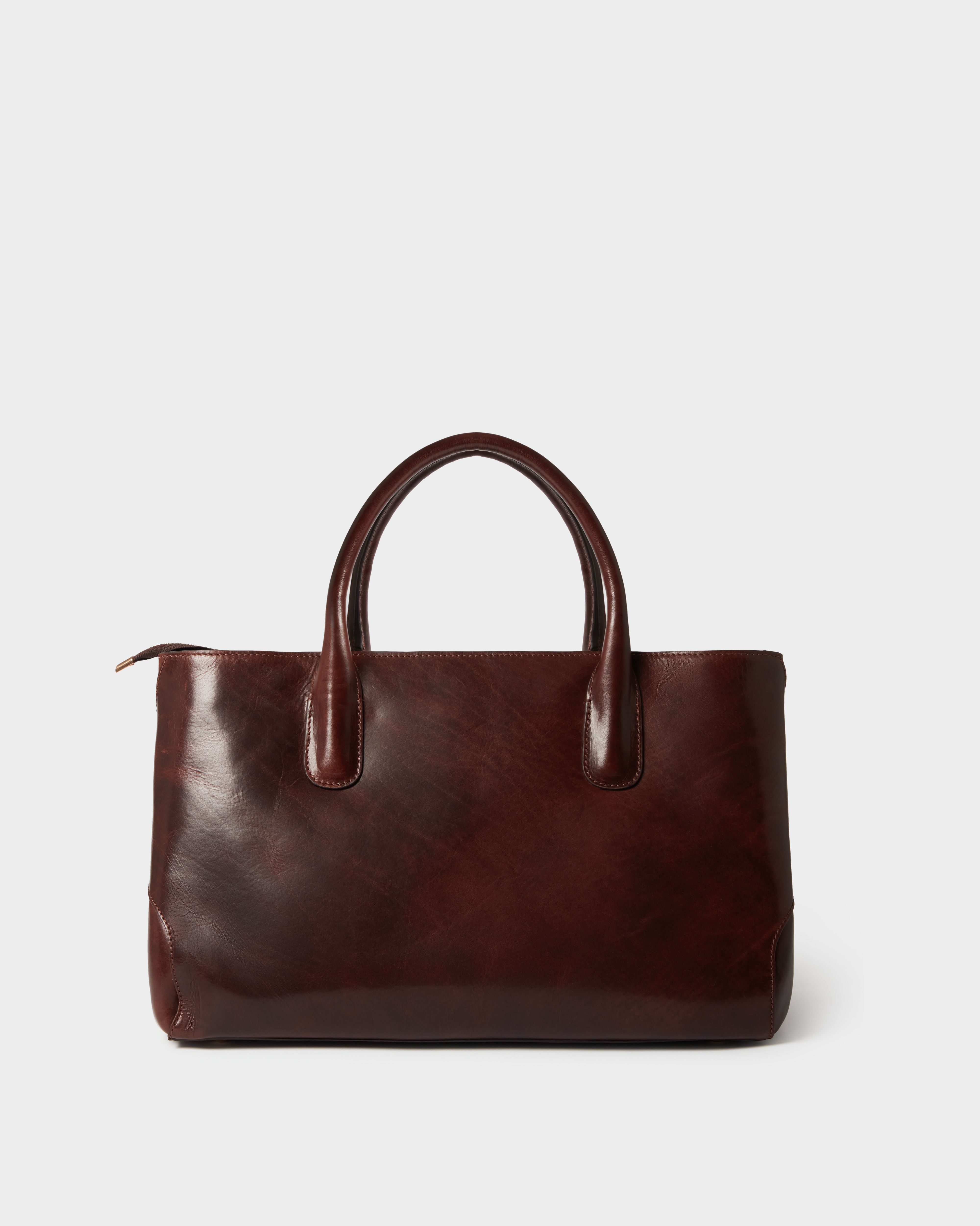 Image number 3 of The Monroe Leather Curved Tote in Chestnut