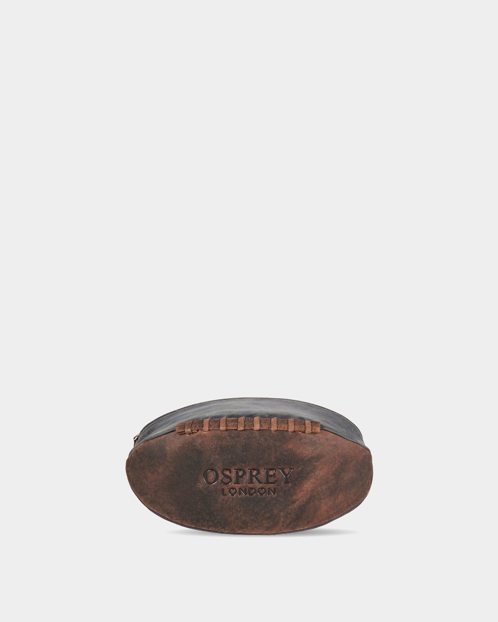 The Rugger Leather Washbag in Chocolate & Navy