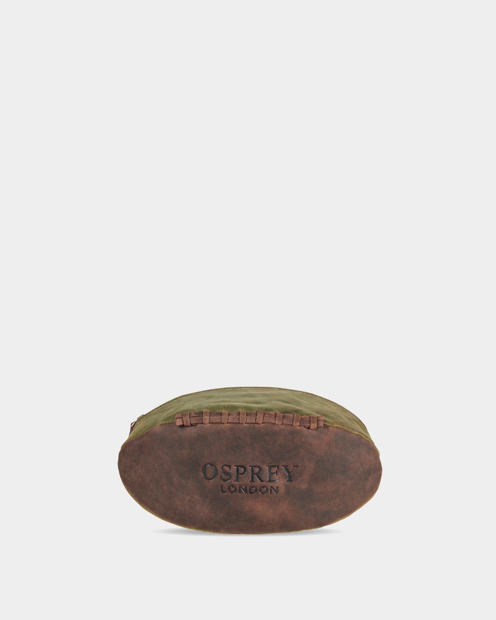 The Rugger Leather Washbag in Chocolate & Green