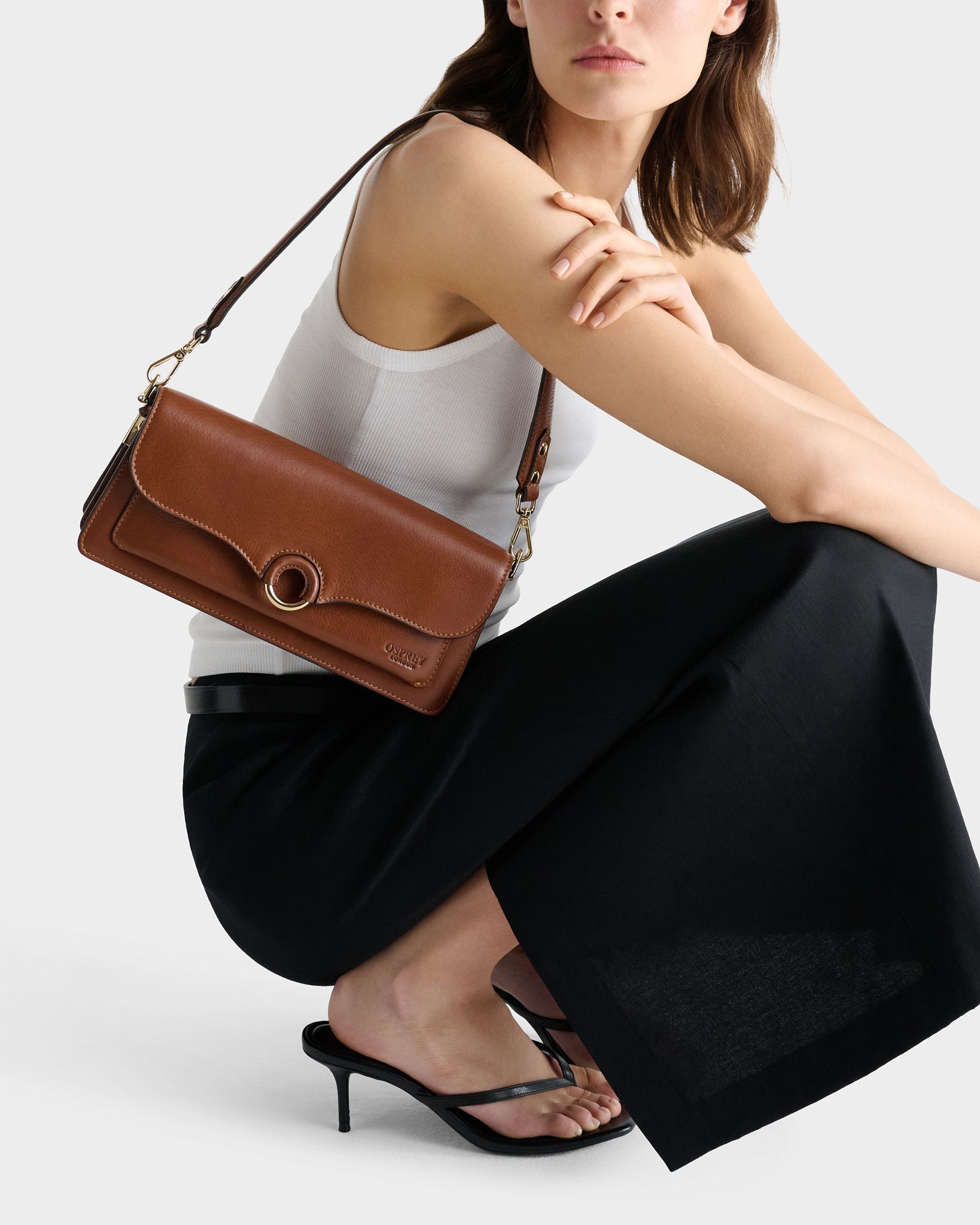 The Marlow Leather Shoulder Bag in Tan