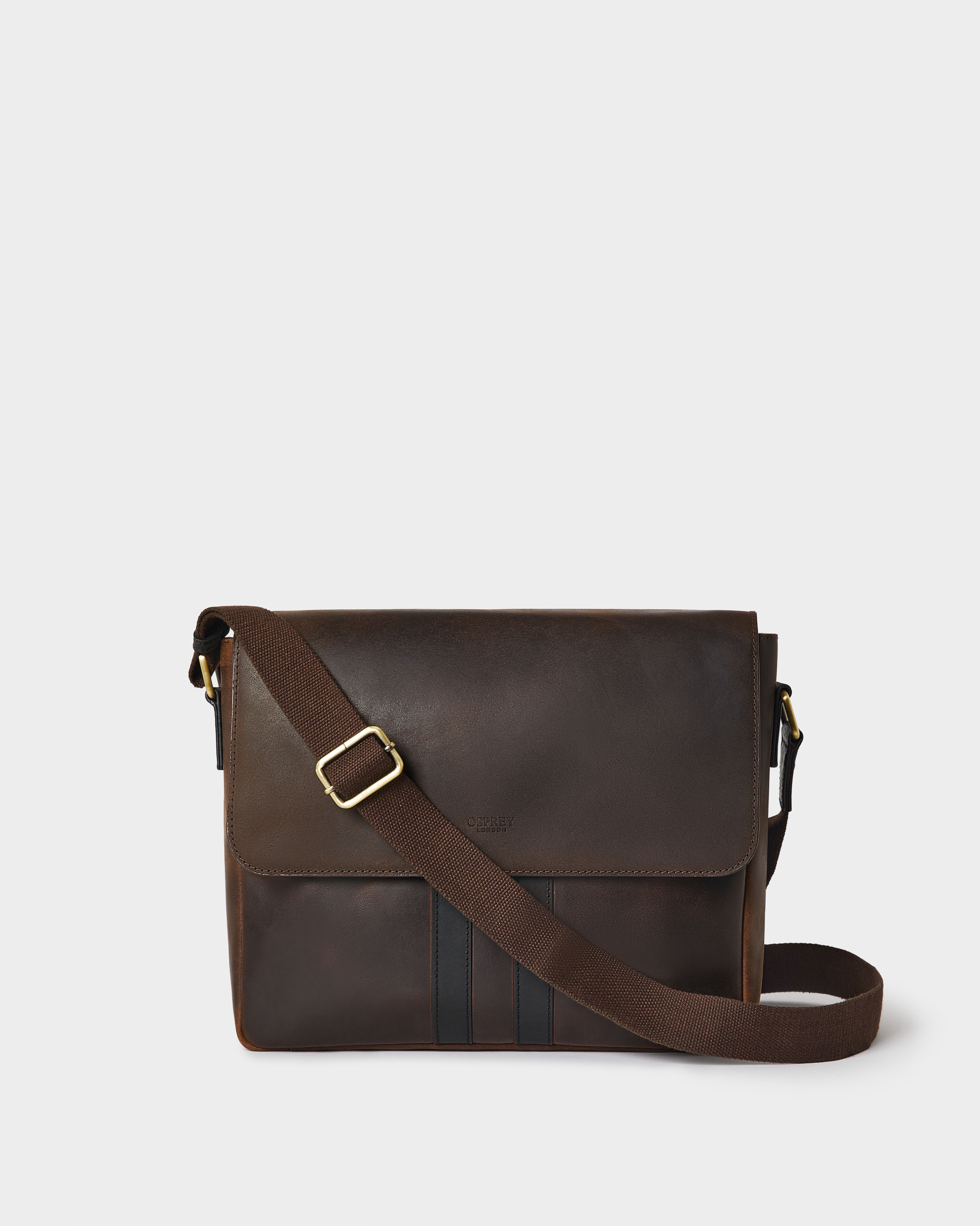 Image number 1 of The Jenson Leather Satchel in Chocolate & Black