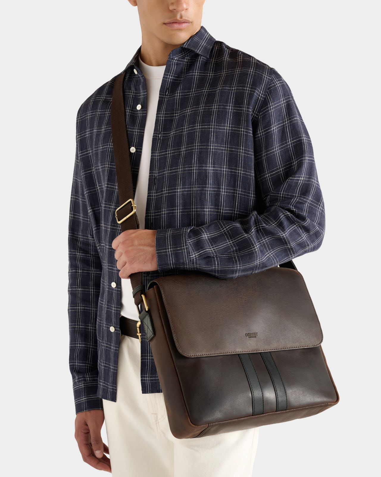 Image number 1 of The Jenson Leather Satchel in Chocolate & Black