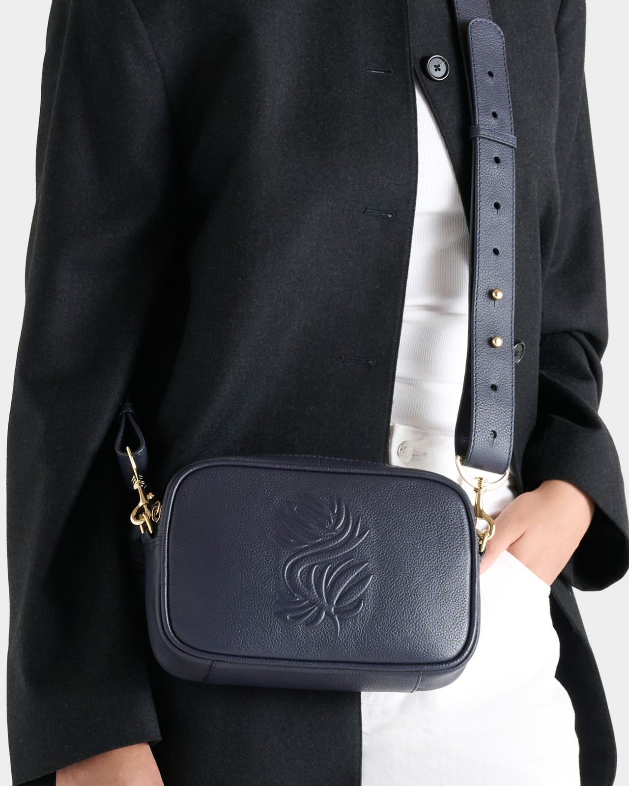 Image number 1 of The Luxe Roma Leather Crossbody in Navy
