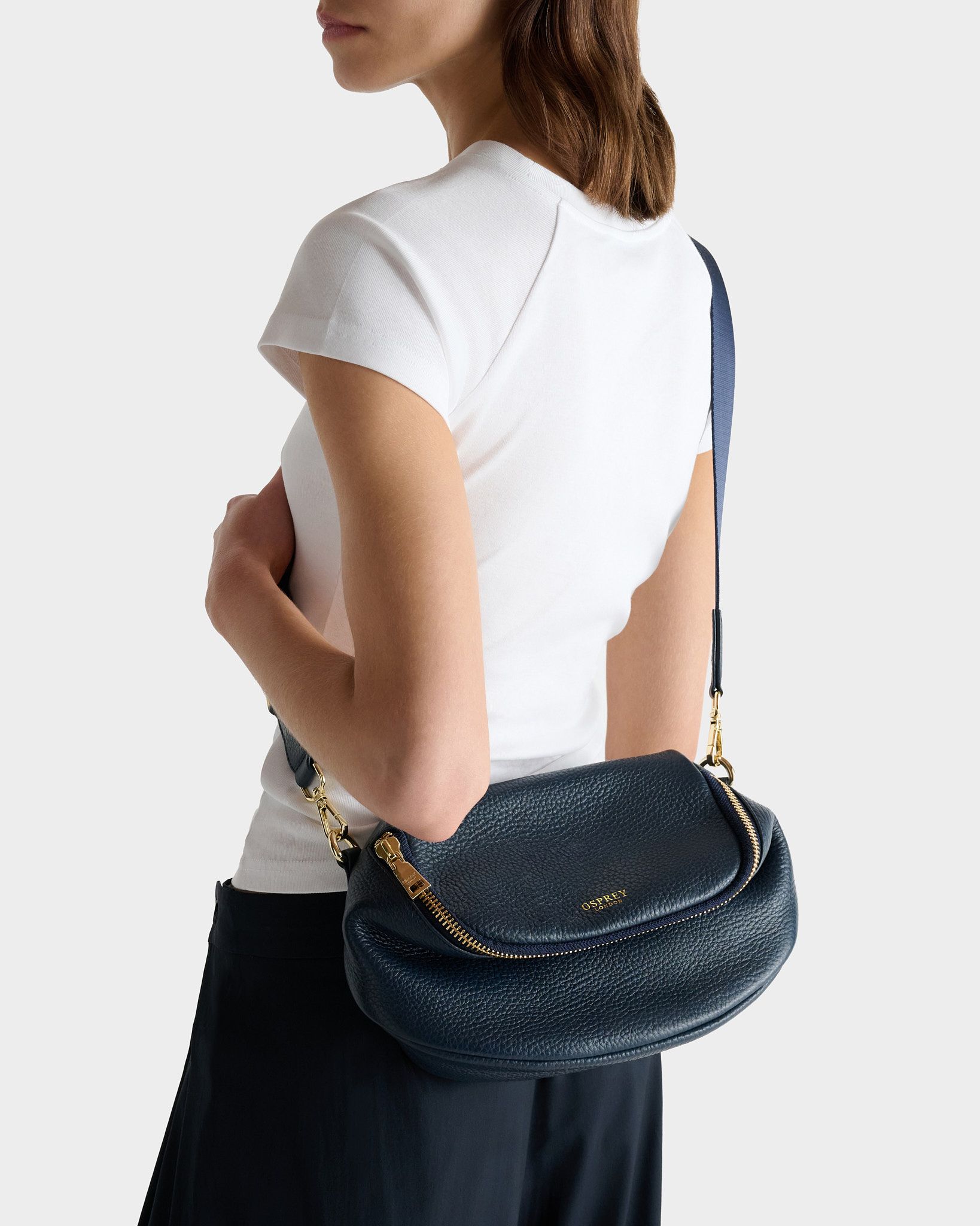 The Crumple Leather Sling in Navy