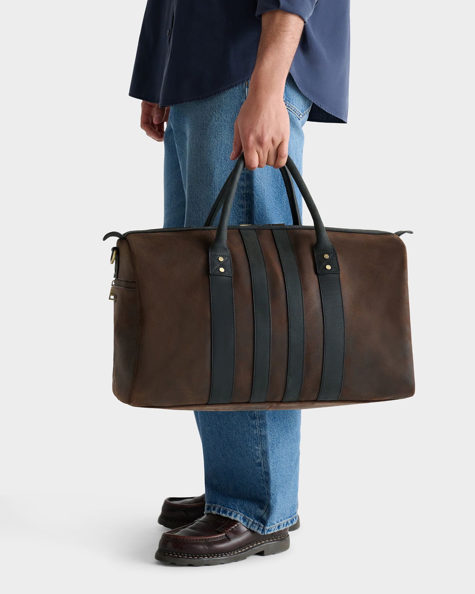 The Jenson Leather Holdall in Chocolate & Black