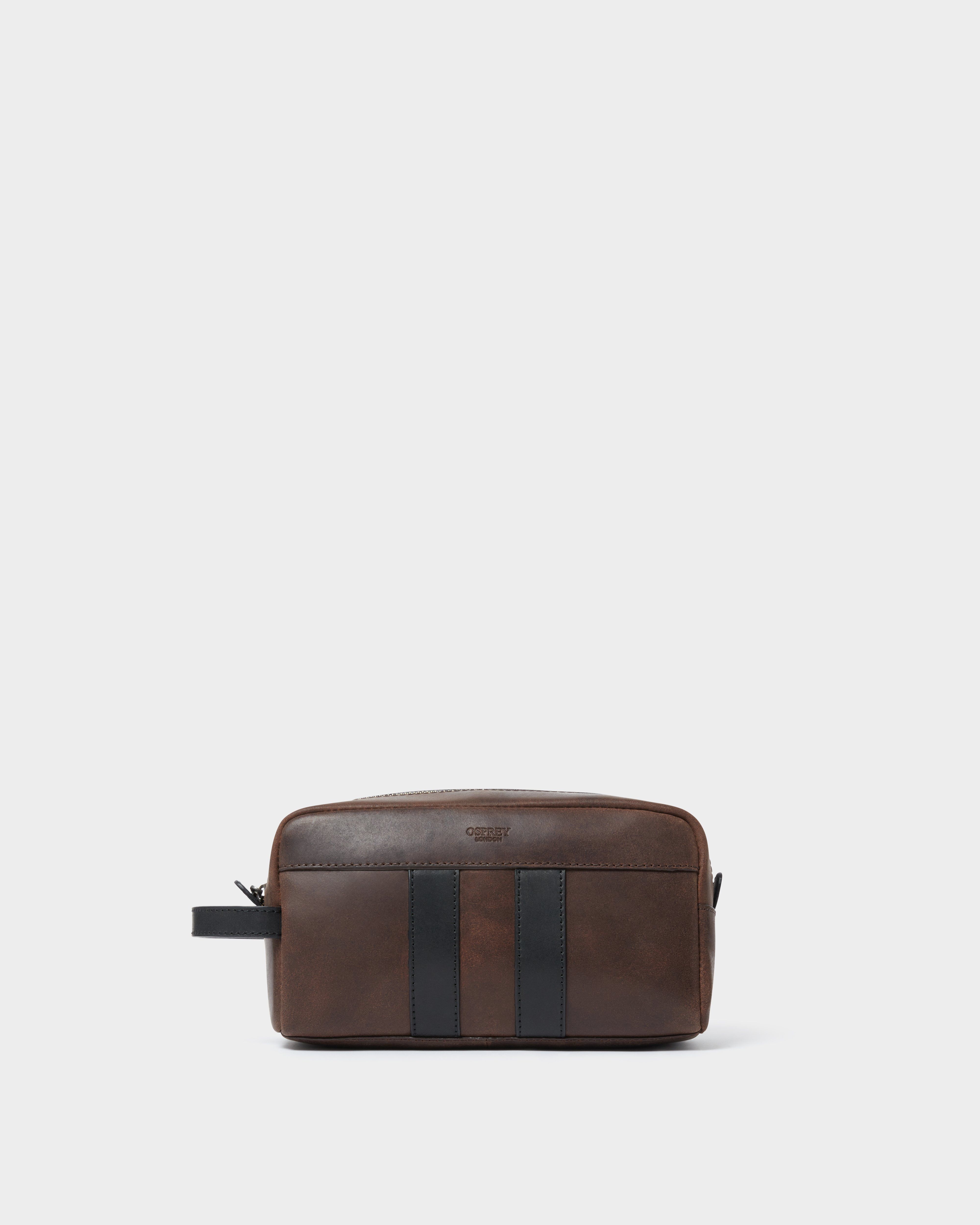 Image number 1 of The Jenson Leather Washbag in Chocolate & Black