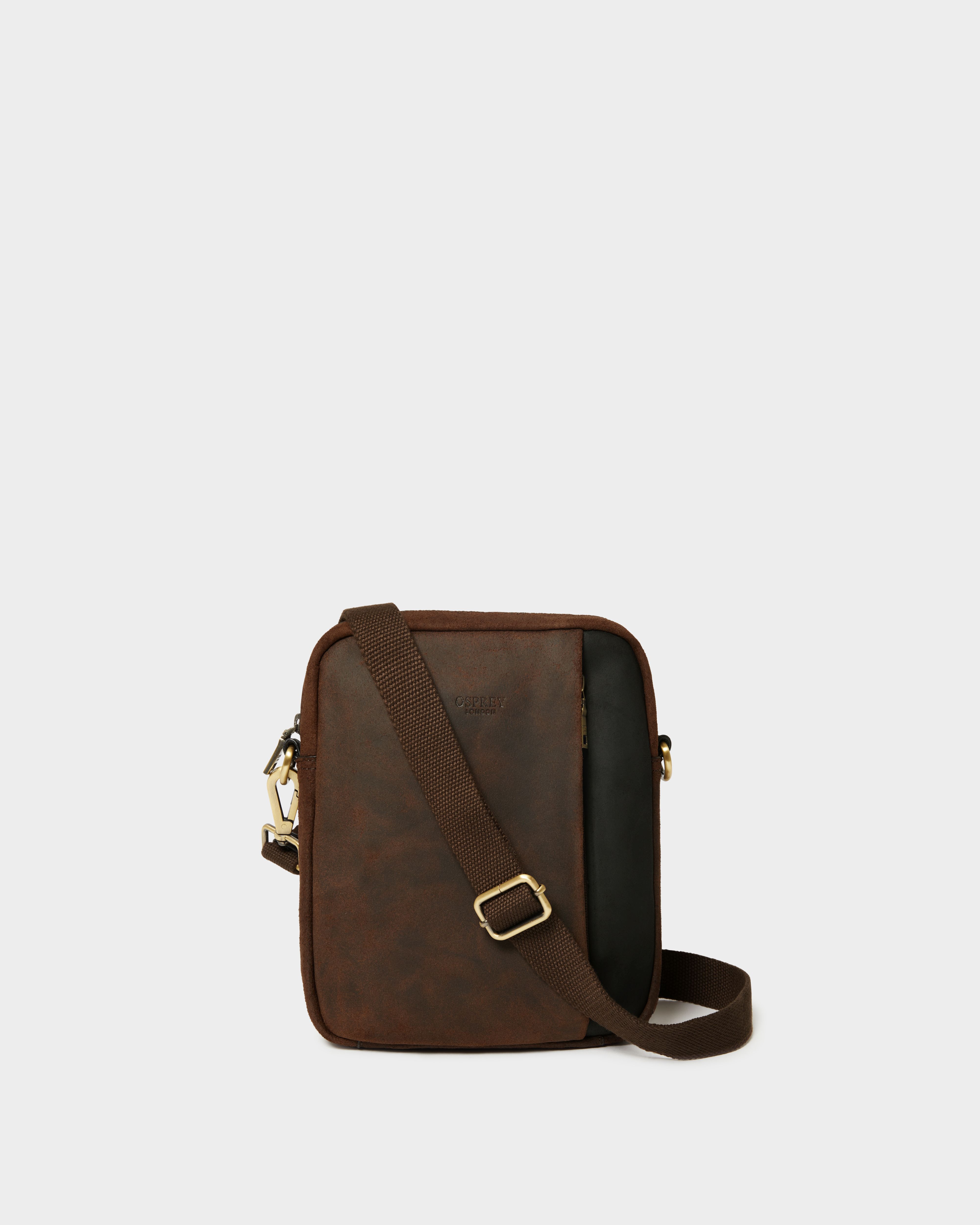 Image number 1 of The Jenson Small Leather Messenger in Chocolate & Black