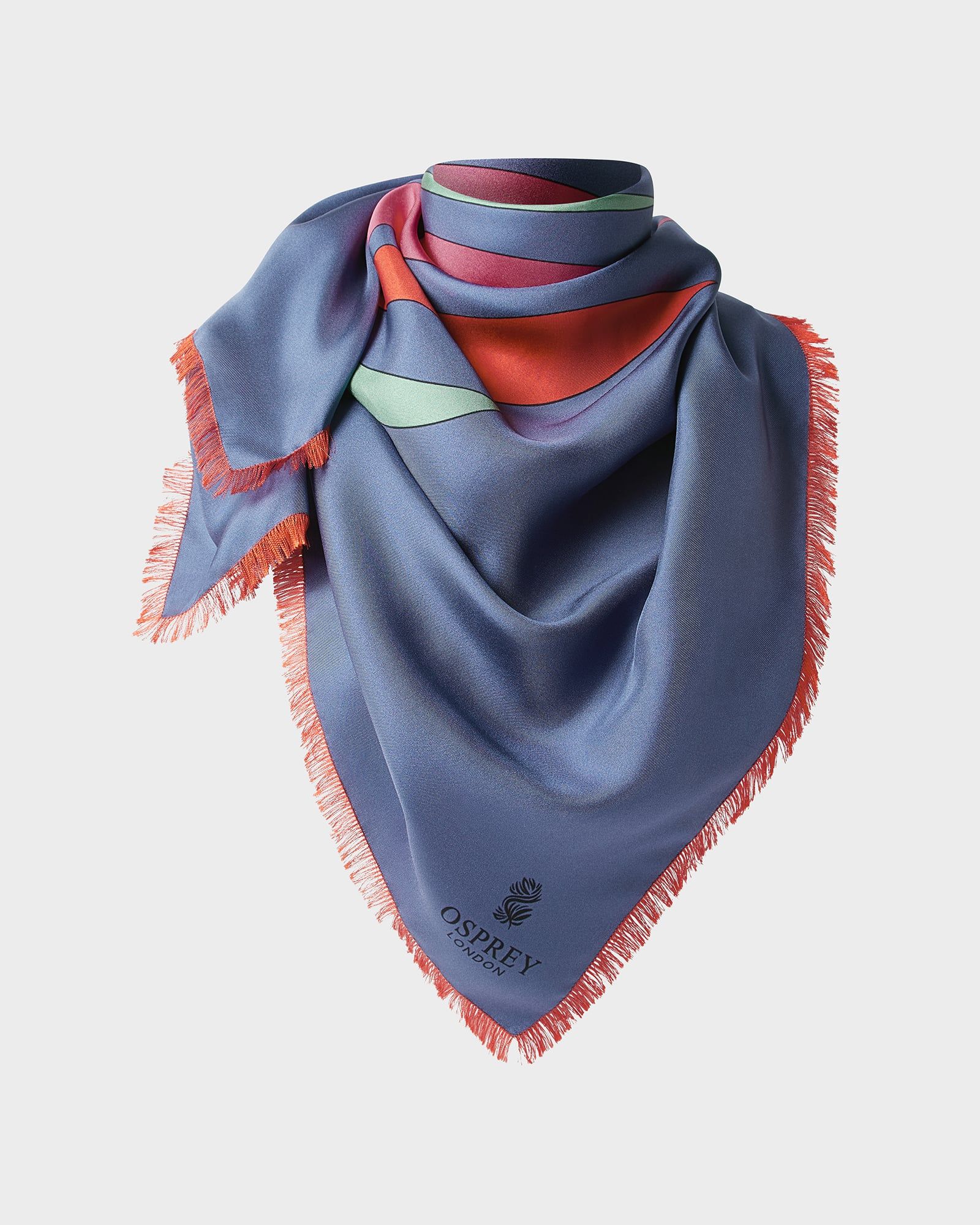 The Feather Silk Scarf in Blue Multi