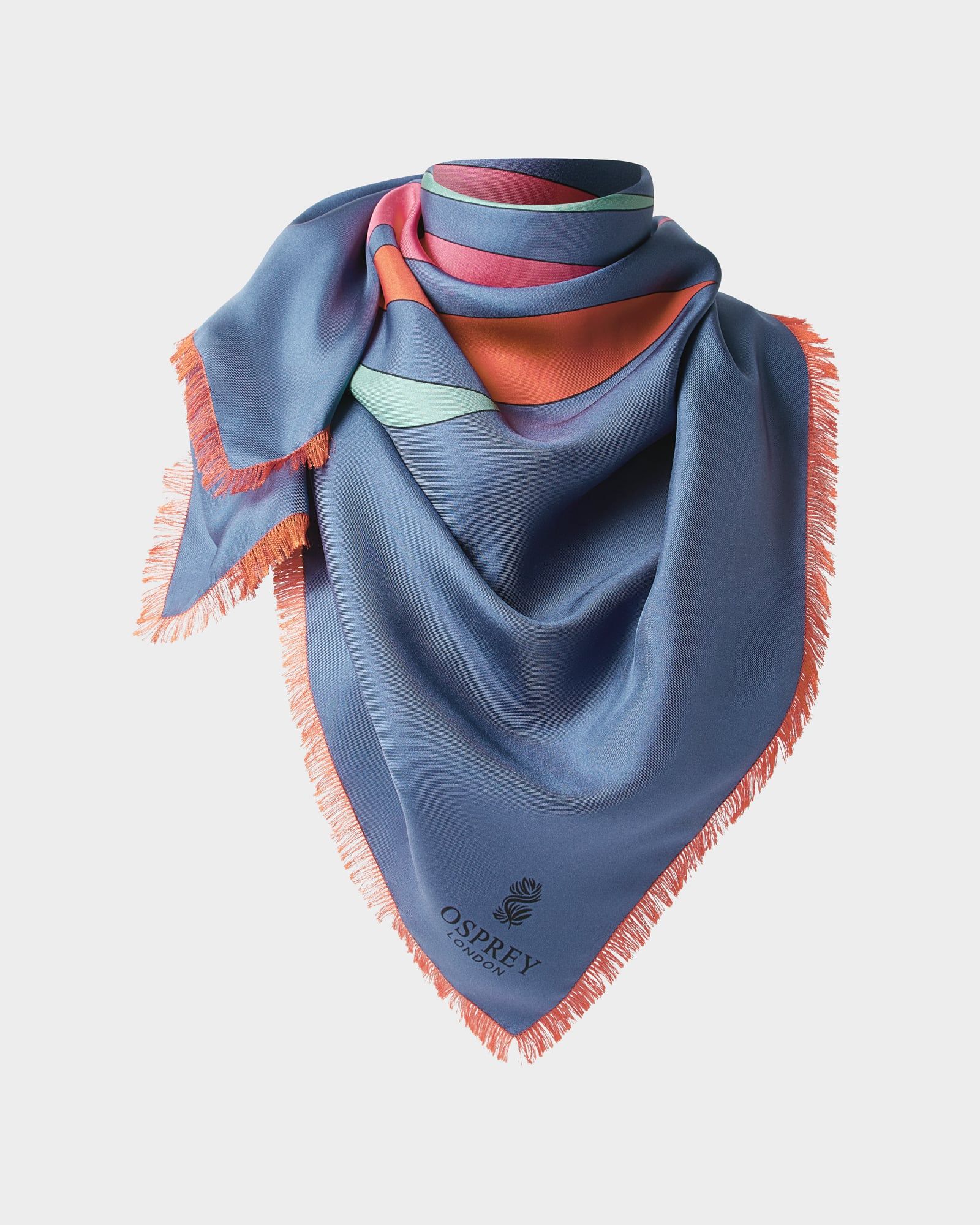Image number 1 of The Feather Silk Scarf in Blue Multi