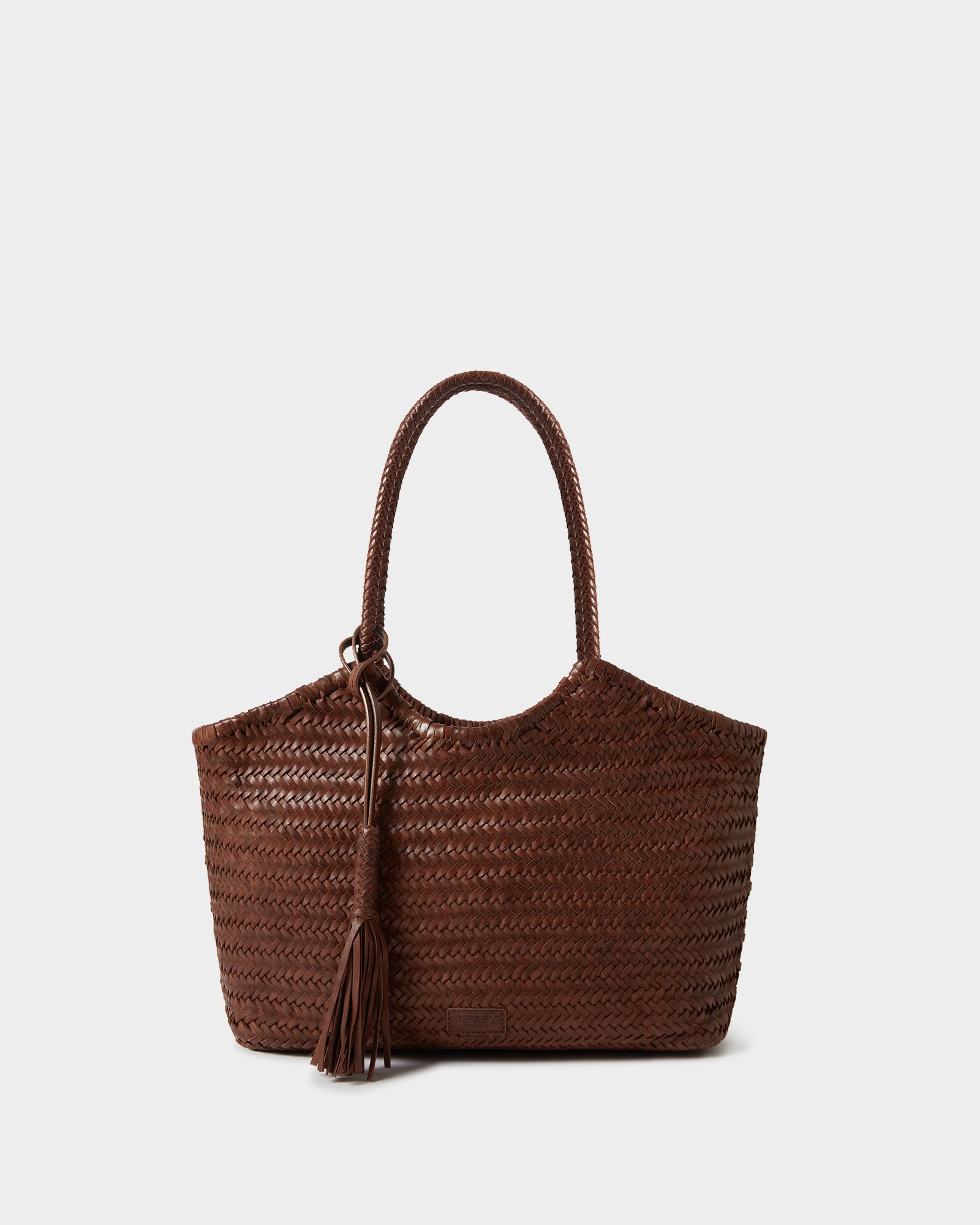 Image number 1 of The Woven Scoop Leather Tote in Chestnut