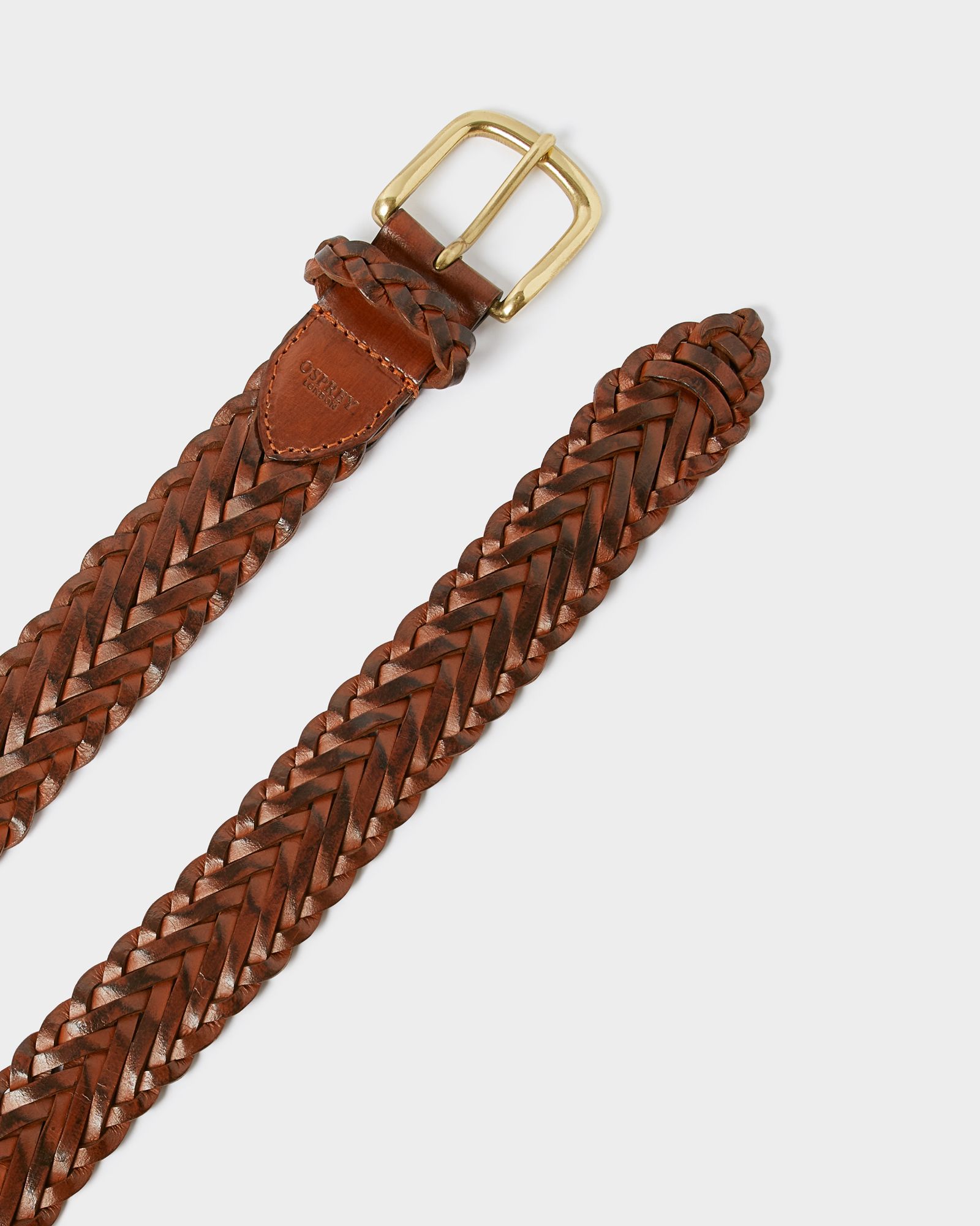 OSPREY Braided Leather Belt in Rich Brown 32” Osprey London Leather Plaited Belt Medium Tan Brown Unisex  main image 2