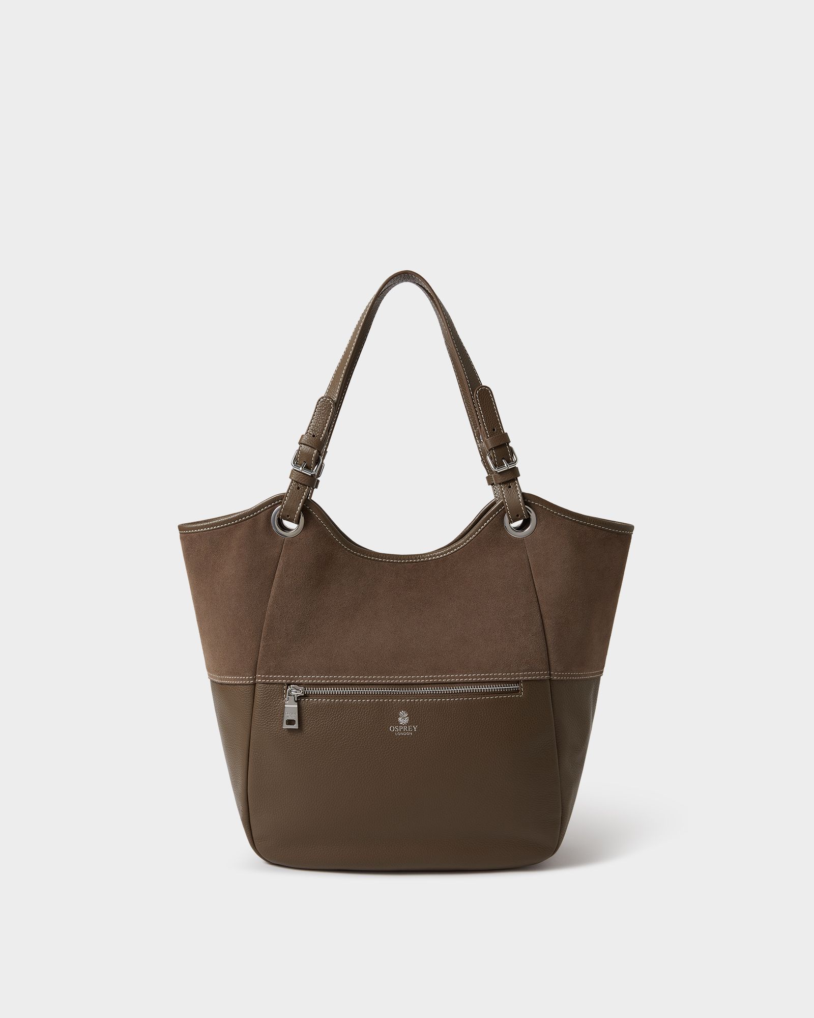 Image number 1 of The Luxe Suede Woodstock Tote in Dark Truffle