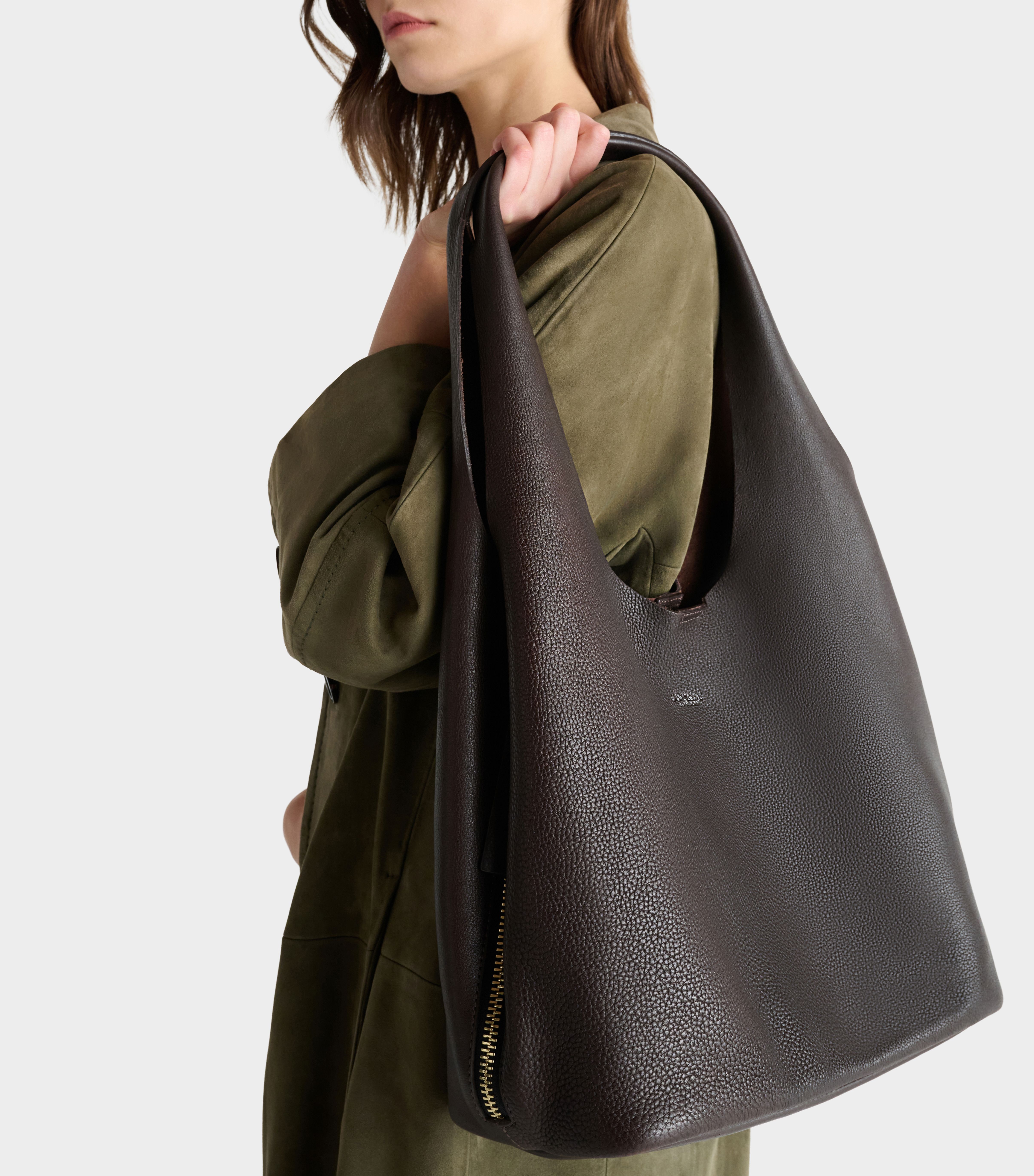 Image number 1 of The Slouch Leather Hobo in Chocolate