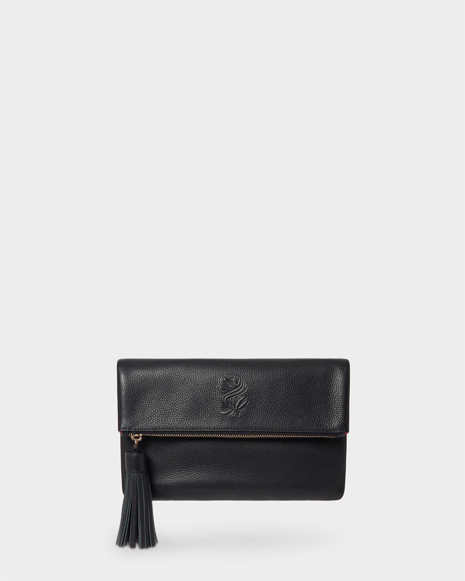 Image number 1 of The Luxe Tassle Leather Clutch in Black
