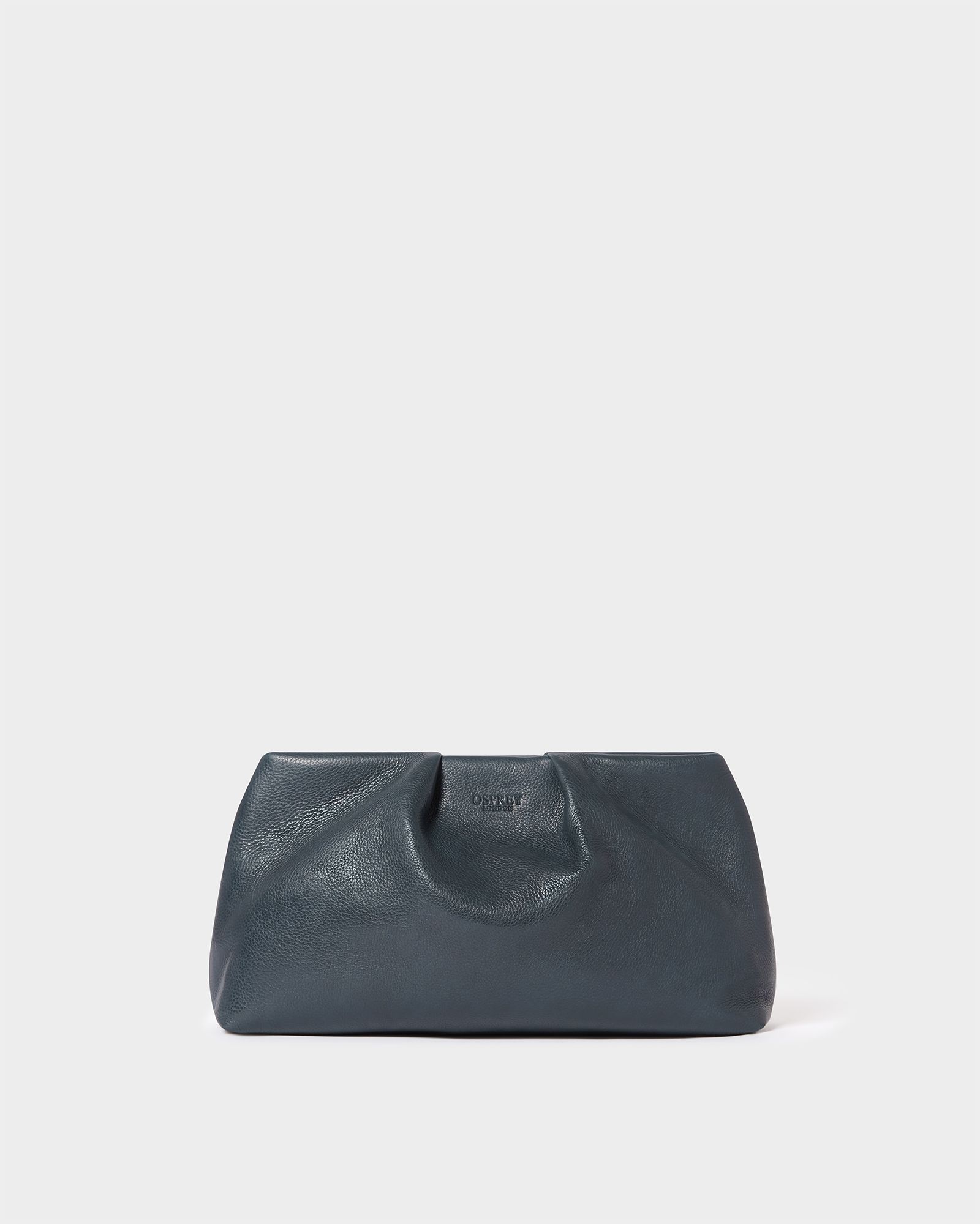 Image number 1 of The Pleated Leather Clutch in Navy