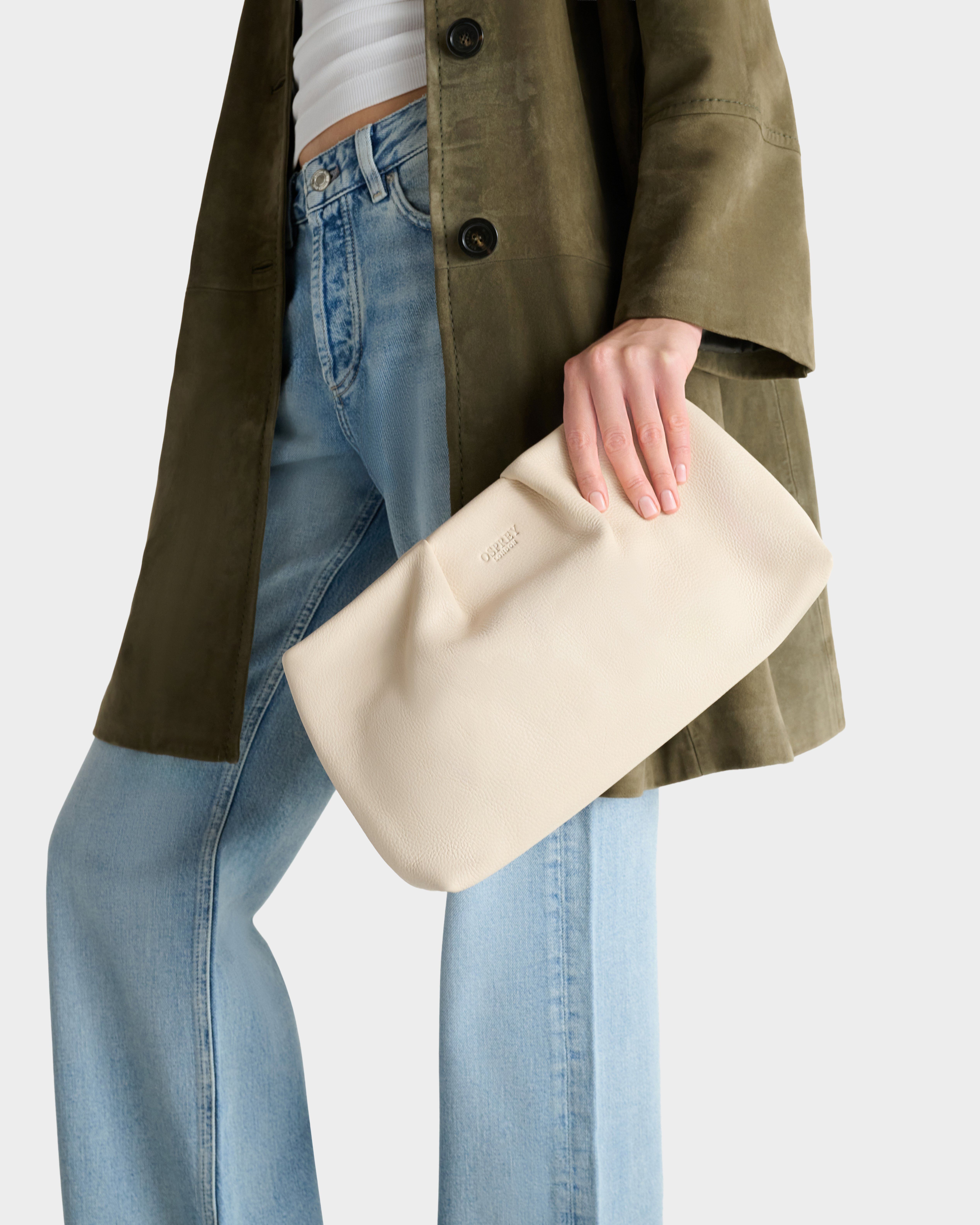 Image number 1 of The Pleated Leather Clutch in Dove