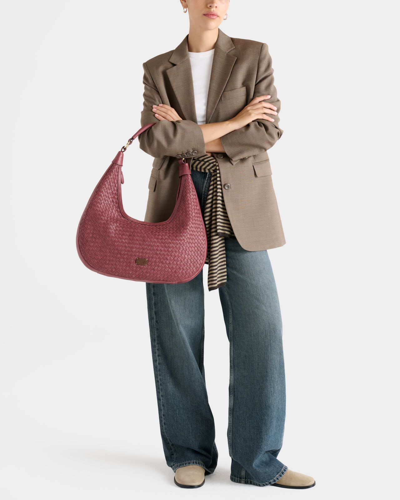 The Alba Woven Leather Shoulder in Merlot