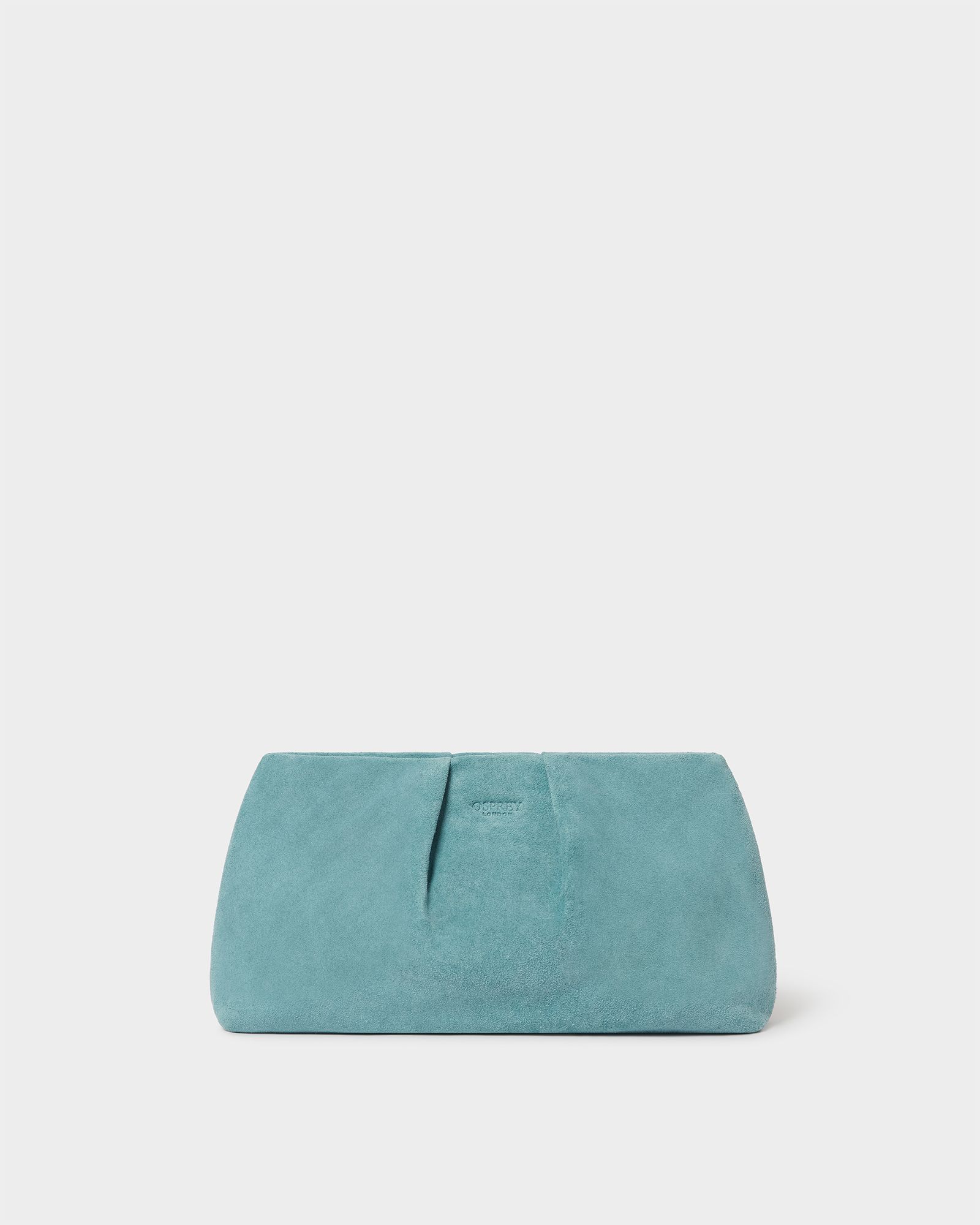 Image number 1 of The Pleated Suede Clutch in Denim