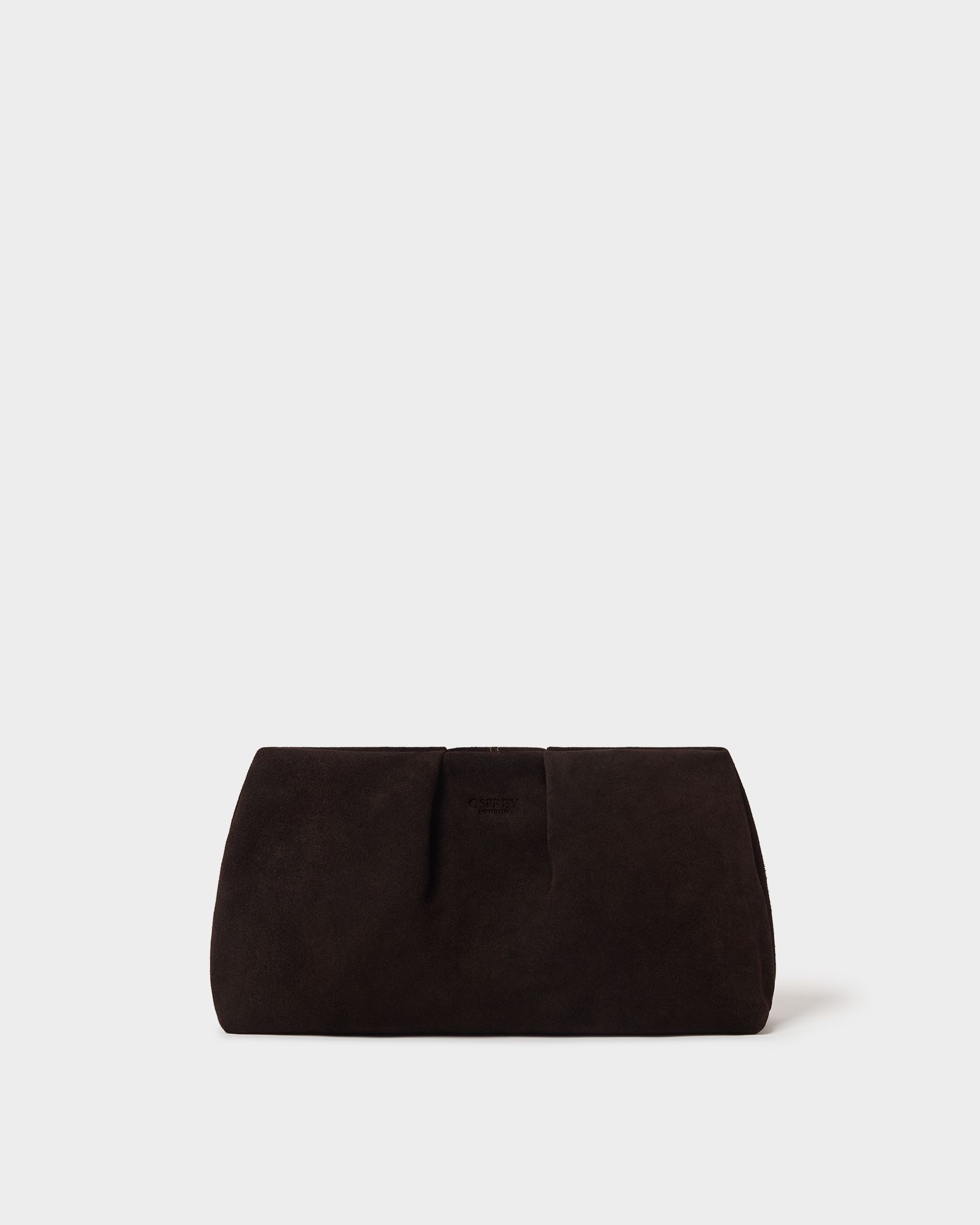 Image number 1 of The Pleated Suede Clutch in Chocolate