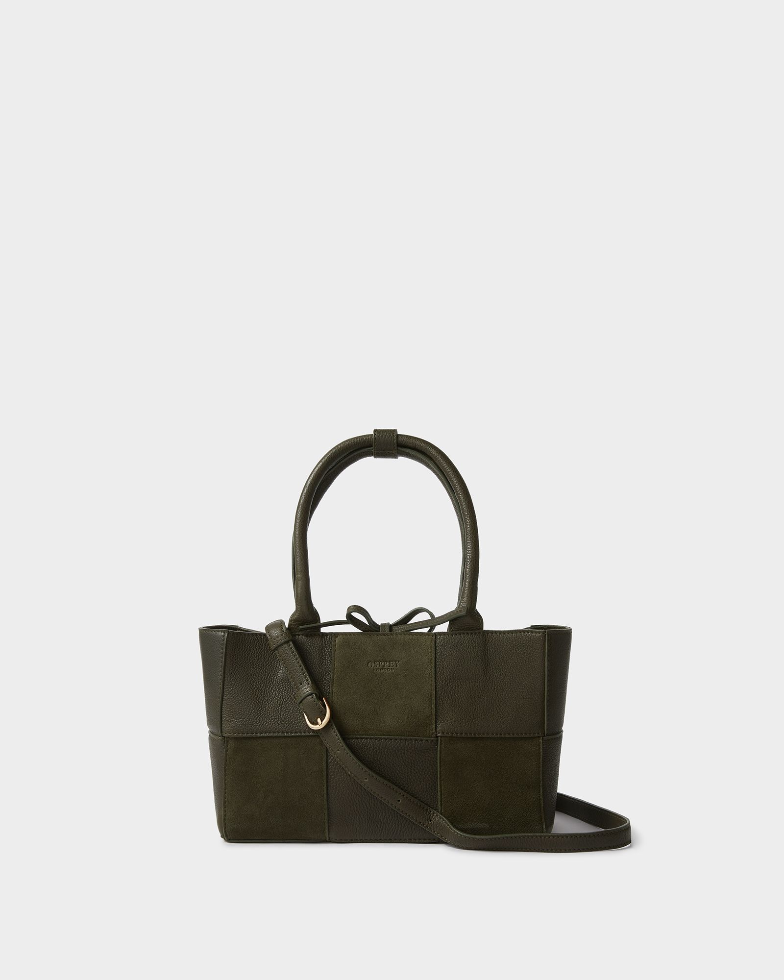 Image number 1 of The Patchwork East West Suede Bag in Dark Olive