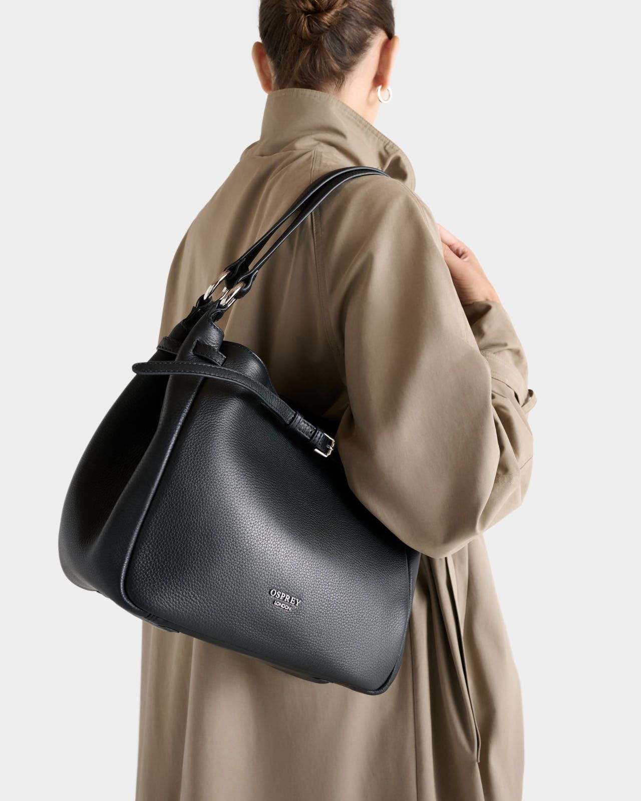 The Medium Leather Belt Shoulder Tote in Black