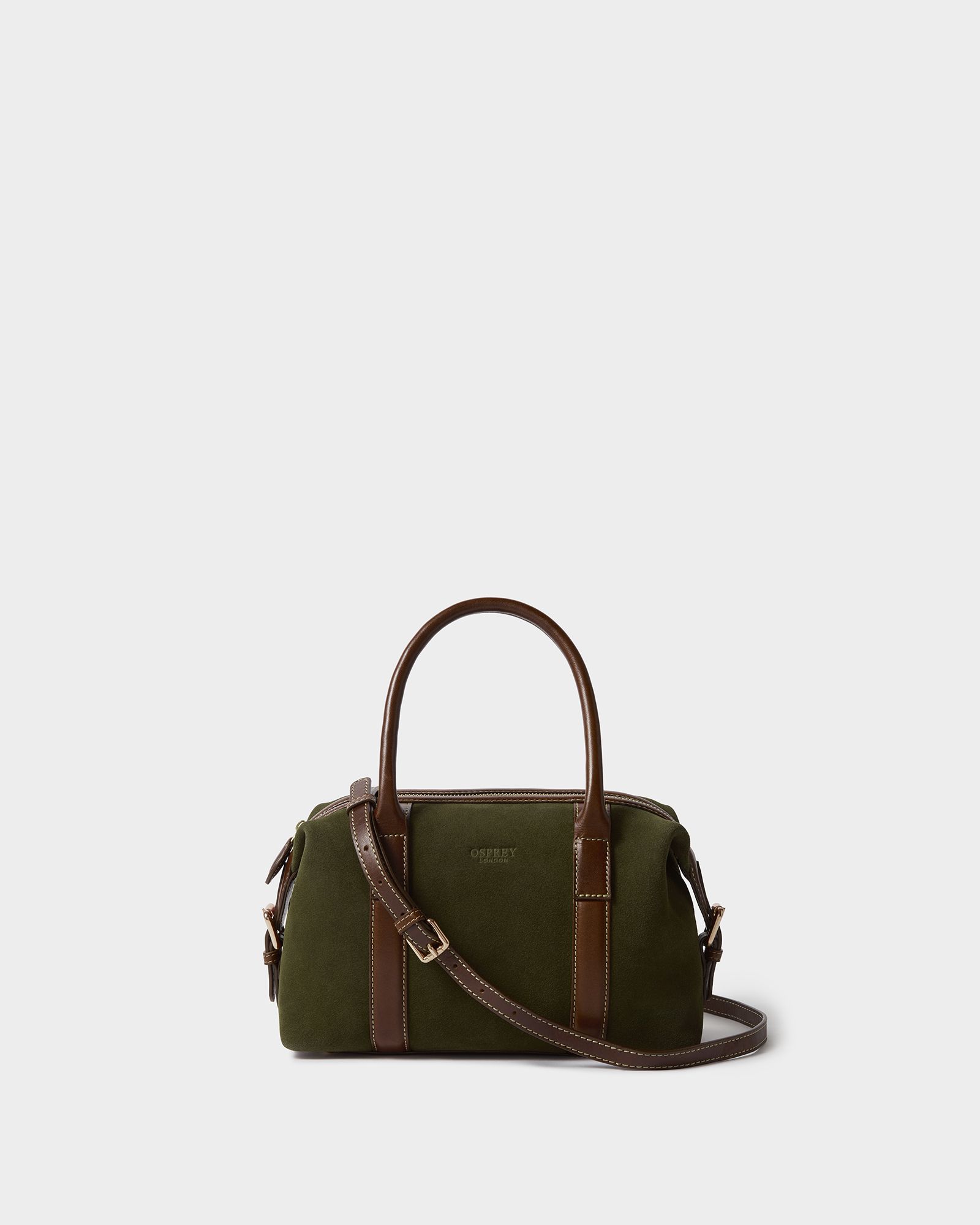 Image number 1 of The Small Contrast Suede Barrel Bag in Dark Olive