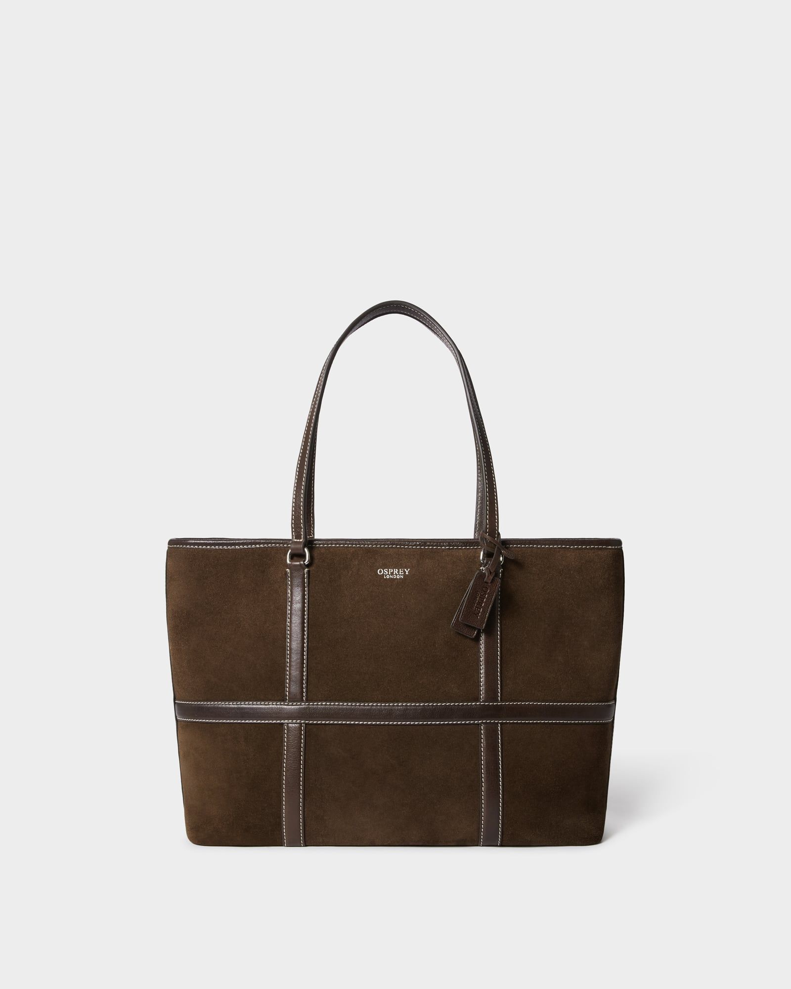 Image number 1 of The Contrast Large Suede Tote in Chocolate