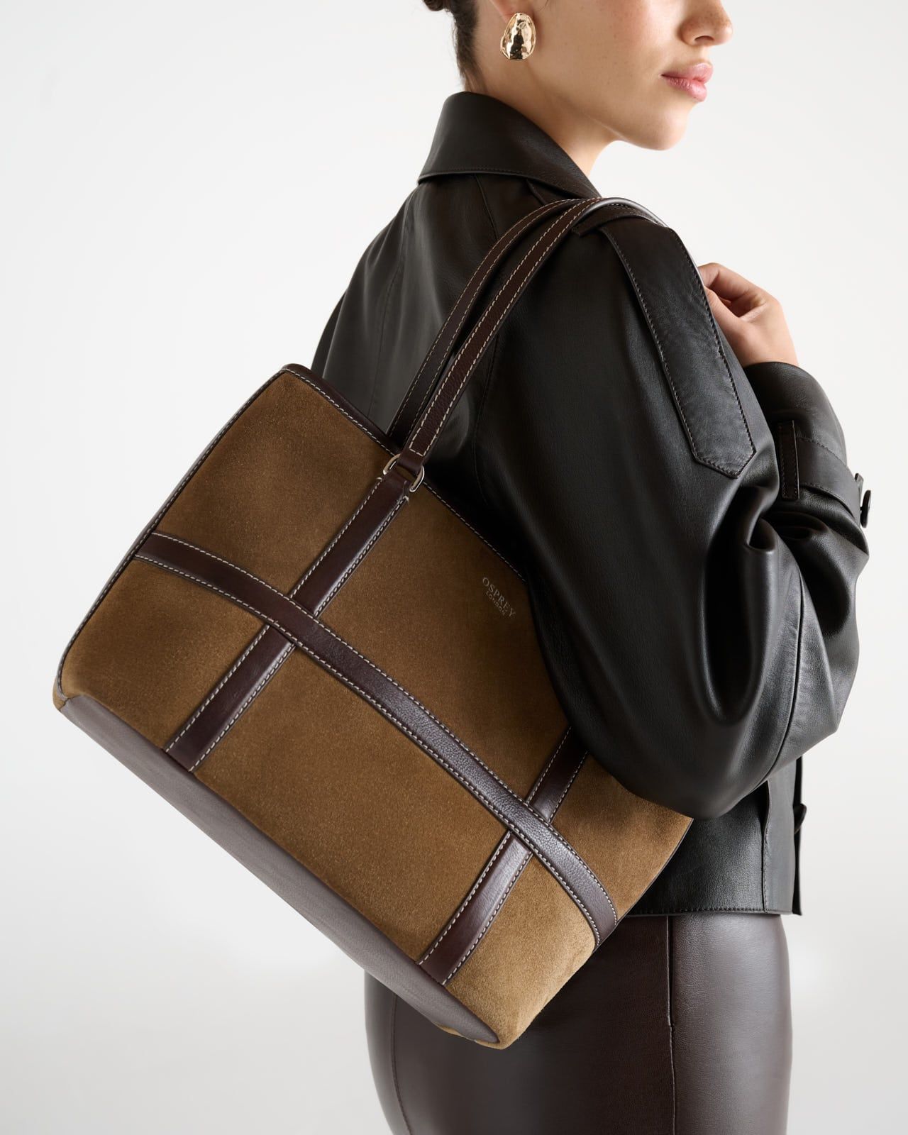 The Contrast Medium Suede Tote in Tan