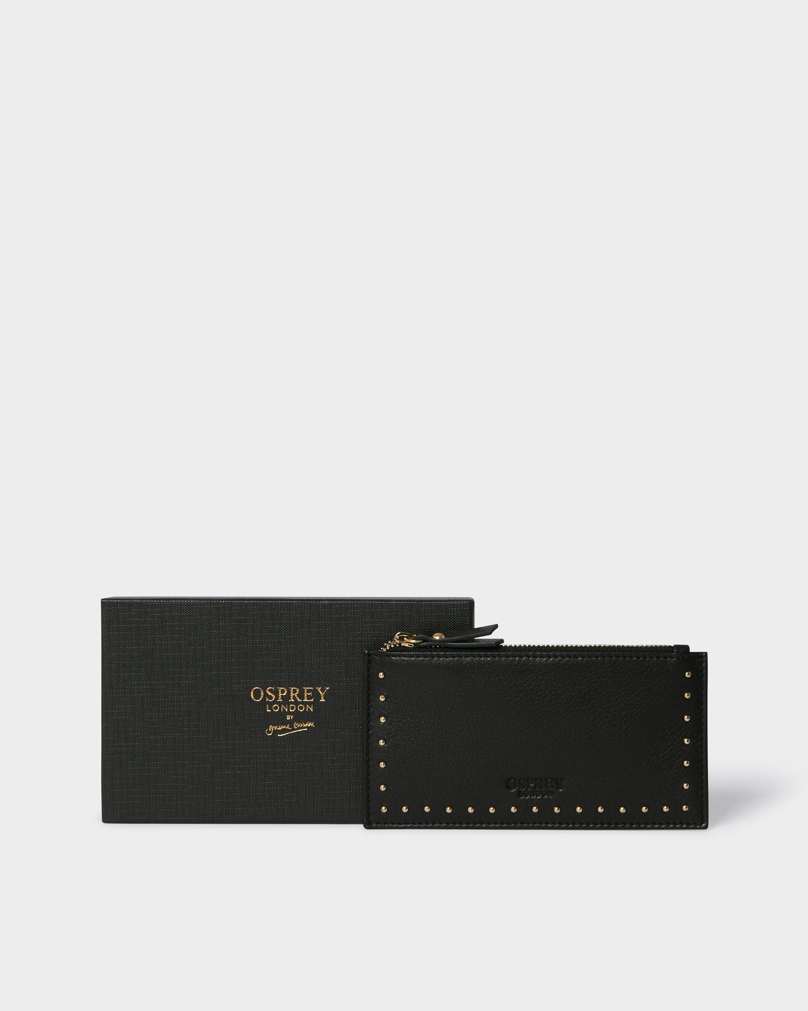 Image number 1 of The Studded Leather Zip Card Holder in Black