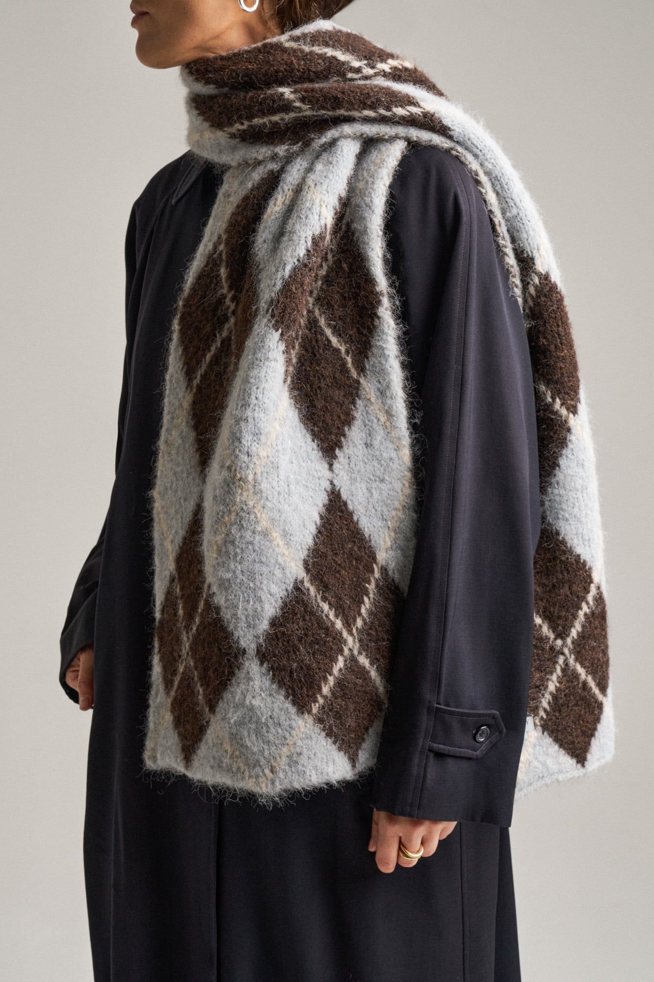 Image number 1 of The Argyle Wool Blend Scarf in Chocolate Multi