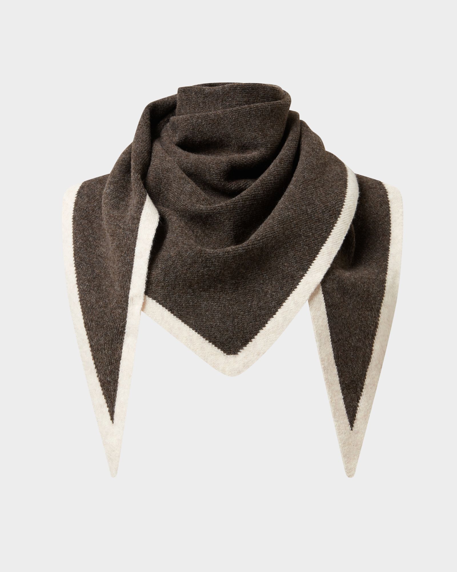 Image number 1 of The Large Knitted Triangle Scarf in Chocolate & Oat