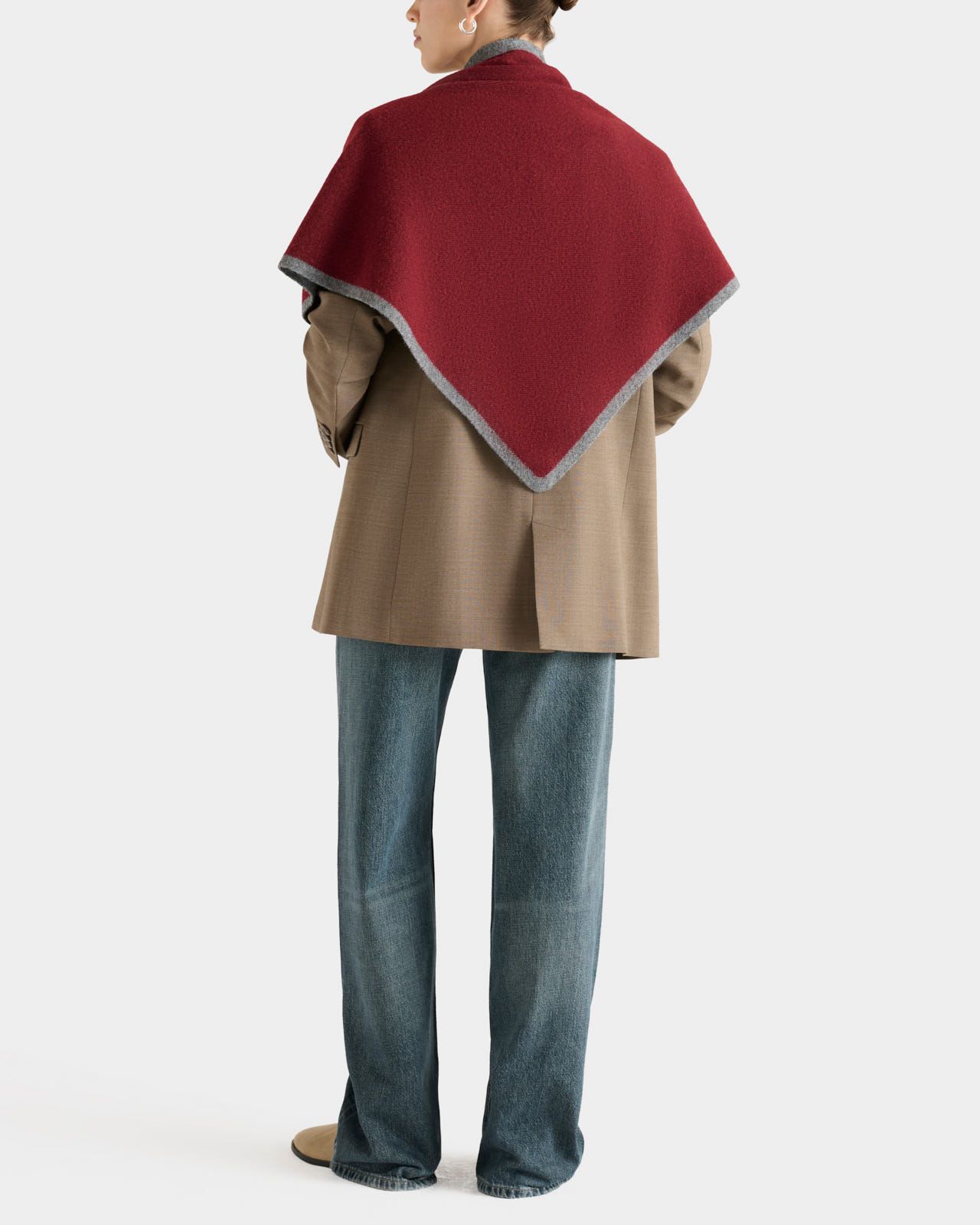 Image number 1 of The Large Knitted Triangle Scarf in Burgundy & Light Grey