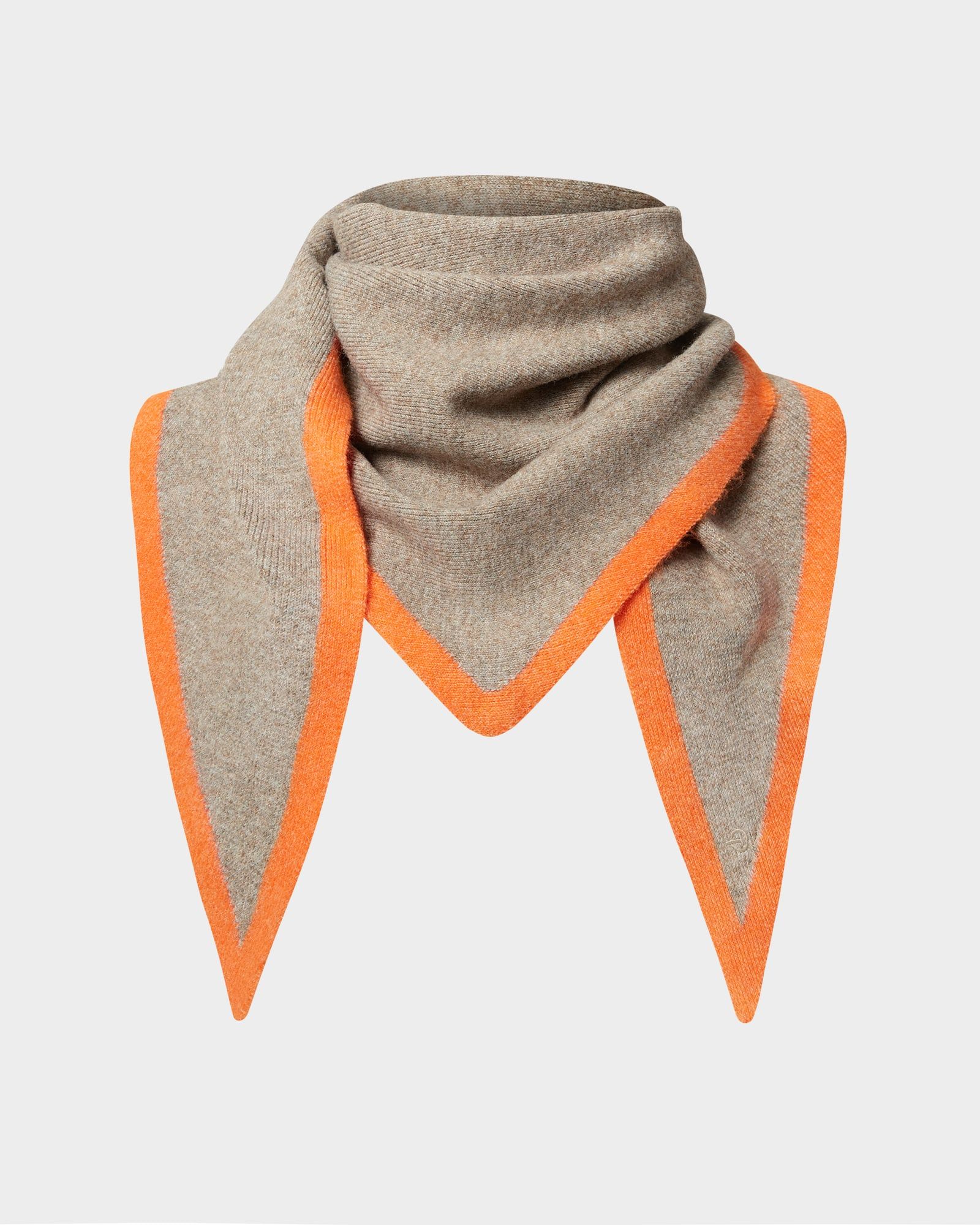 Image number 1 of The Large Knitted Triangle Scarf in Biscuit & Orange