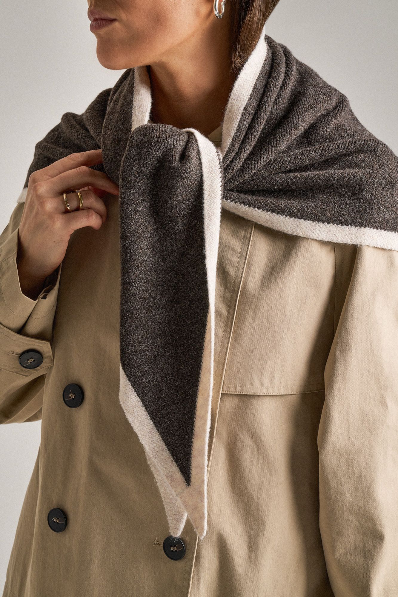 The Large Knitted Triangle Scarf in Chocolate & Oat