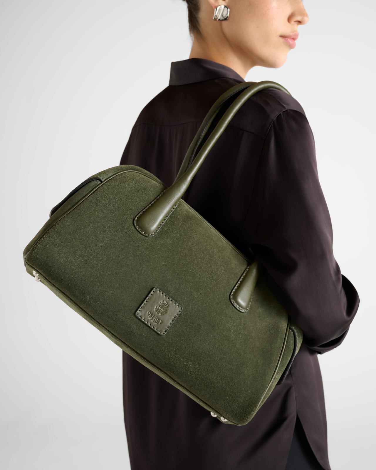Image number 1 of The Maria Suede Barrel Shoulder Bag in Olive