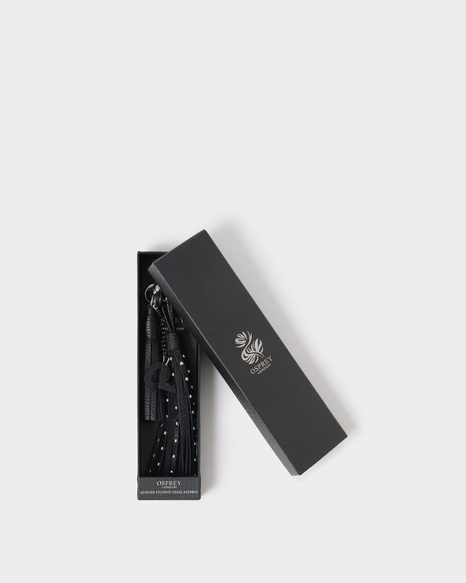 Image number 1 of The Studded Leather Tassel Keyring in Black