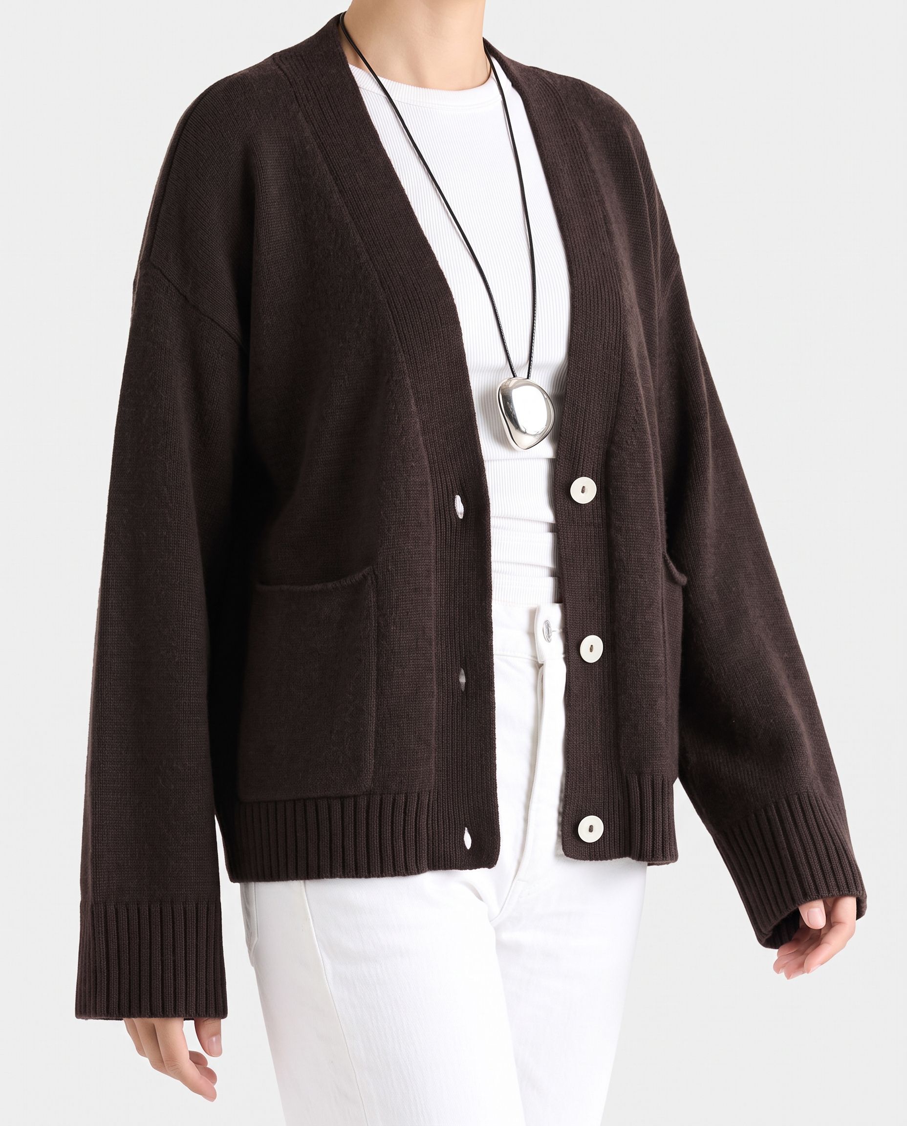 Image number 1 of The Drape Cashmere & Wool Cardigan in Chocolate