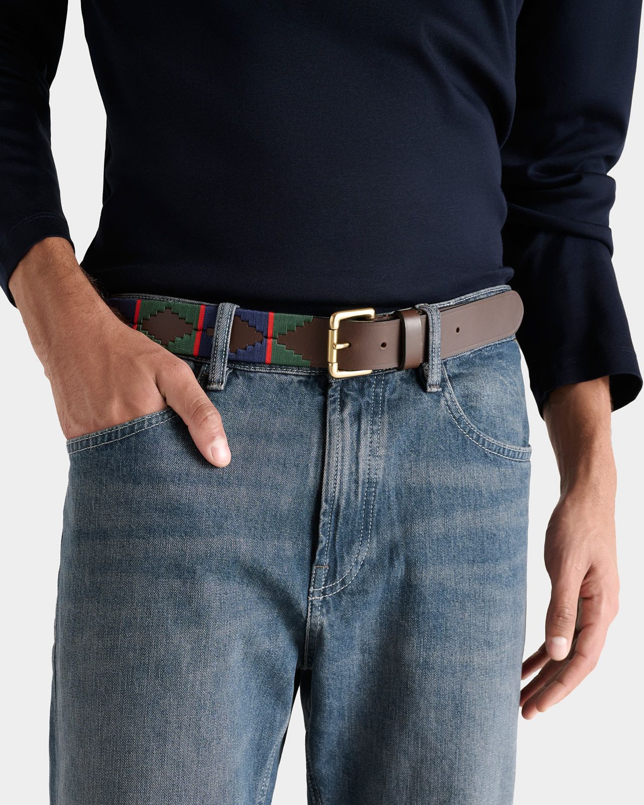 Image number 1 of The Mendoza Leather Belt in Green & Navy