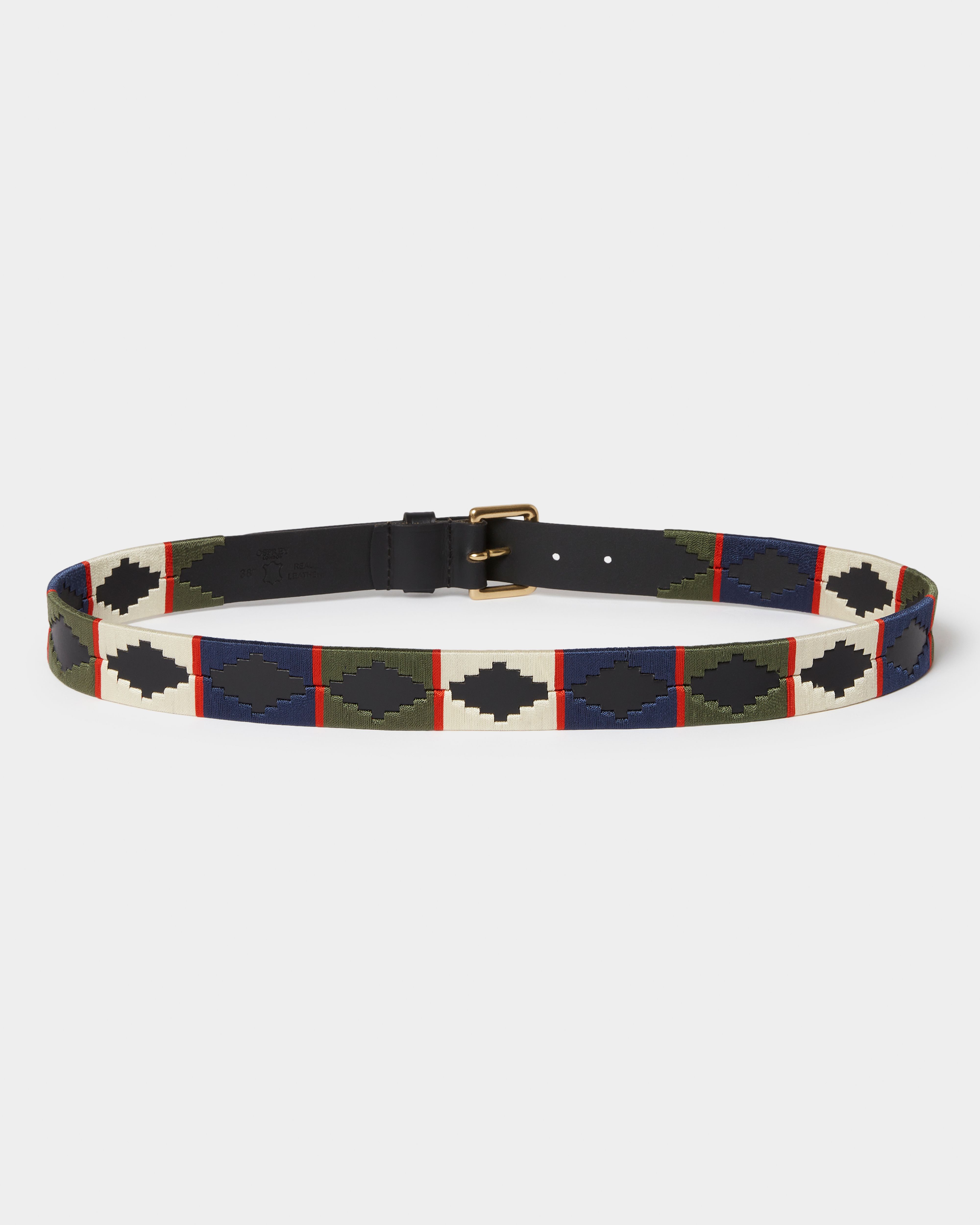 Image number 2 of Mendoza Belt - Saddle - Navy & Green & Cream