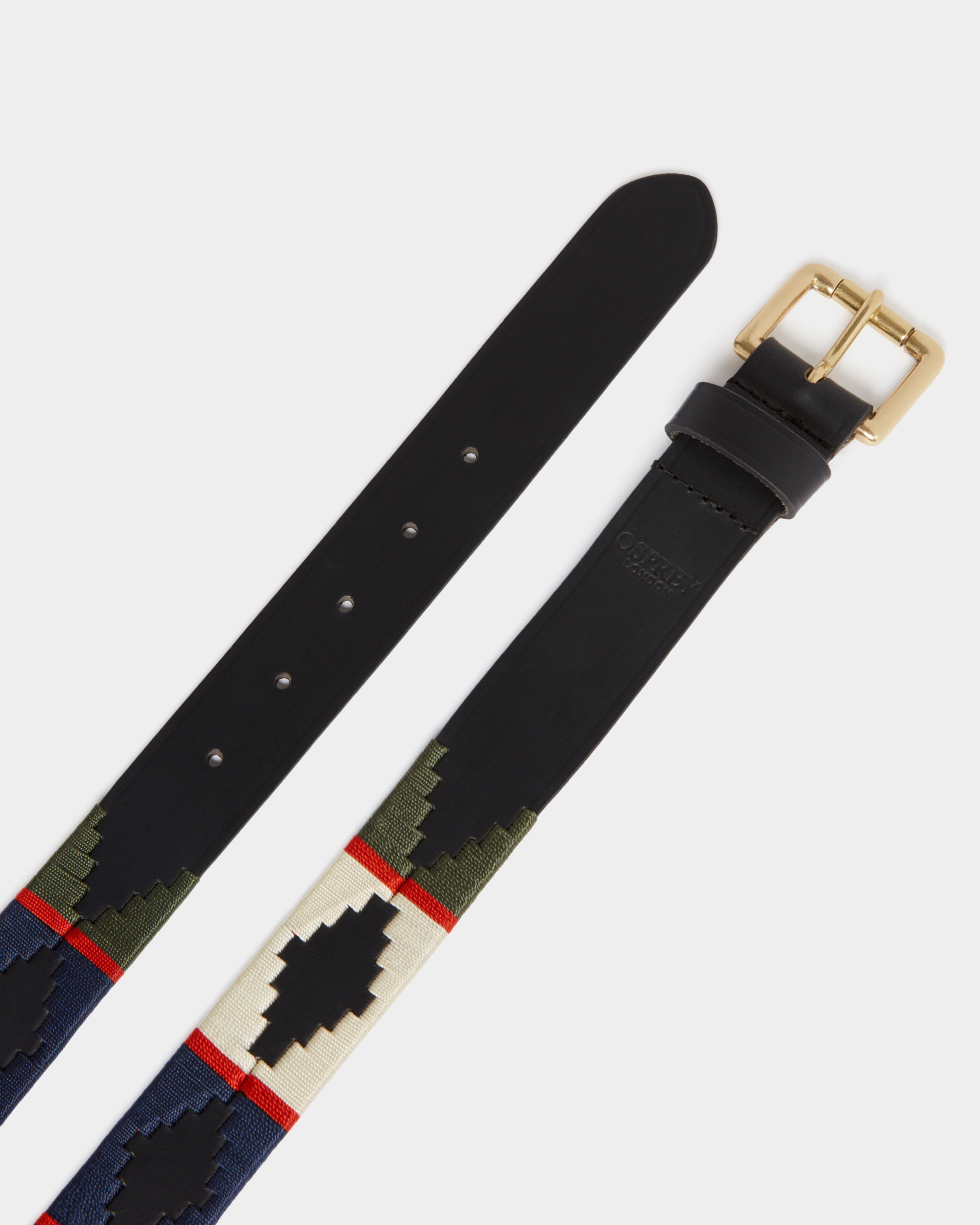 Image number 3 of Mendoza Belt - Saddle - Navy & Green & Cream