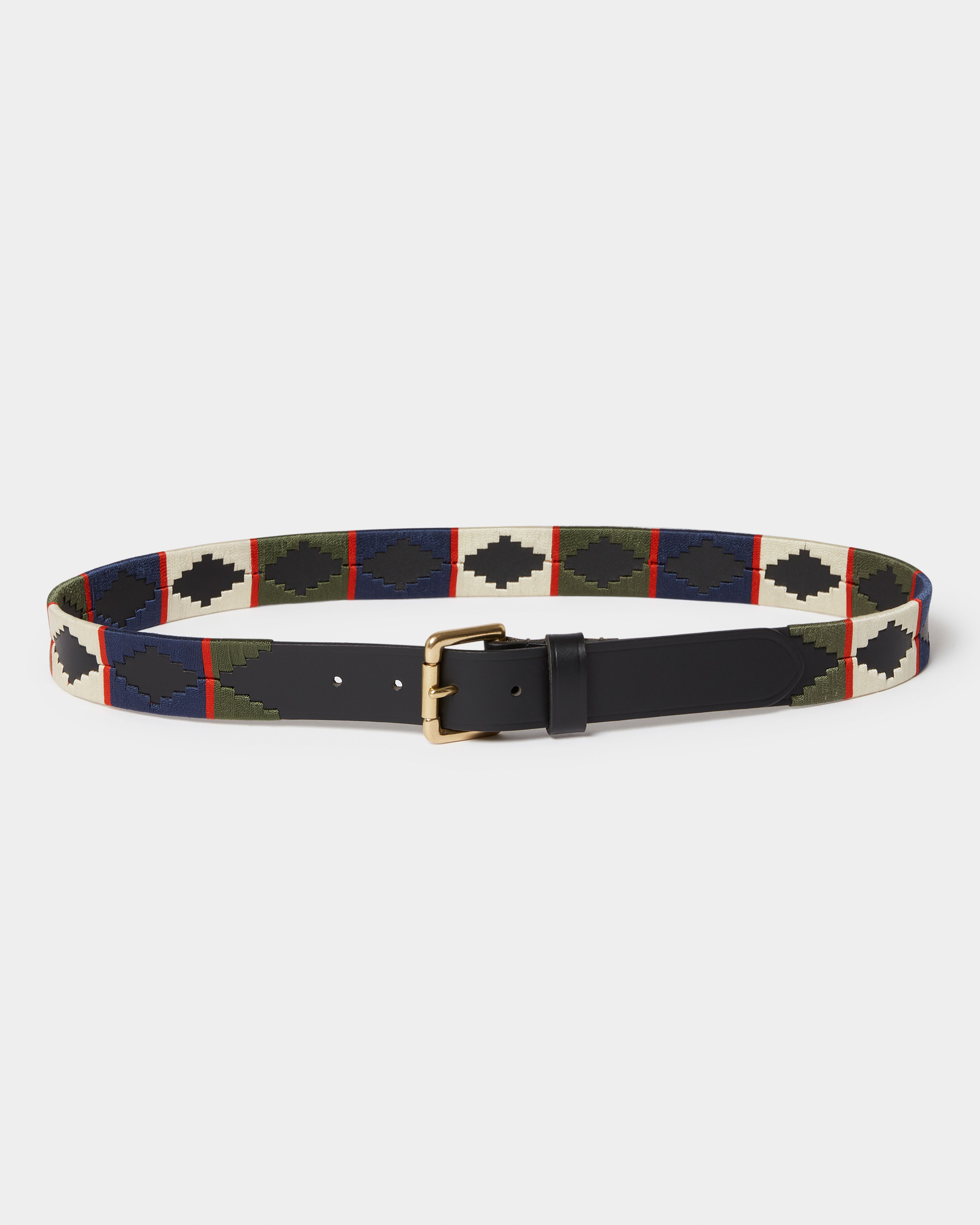 Image number 1 of Mendoza Belt - Saddle - Navy & Green & Cream