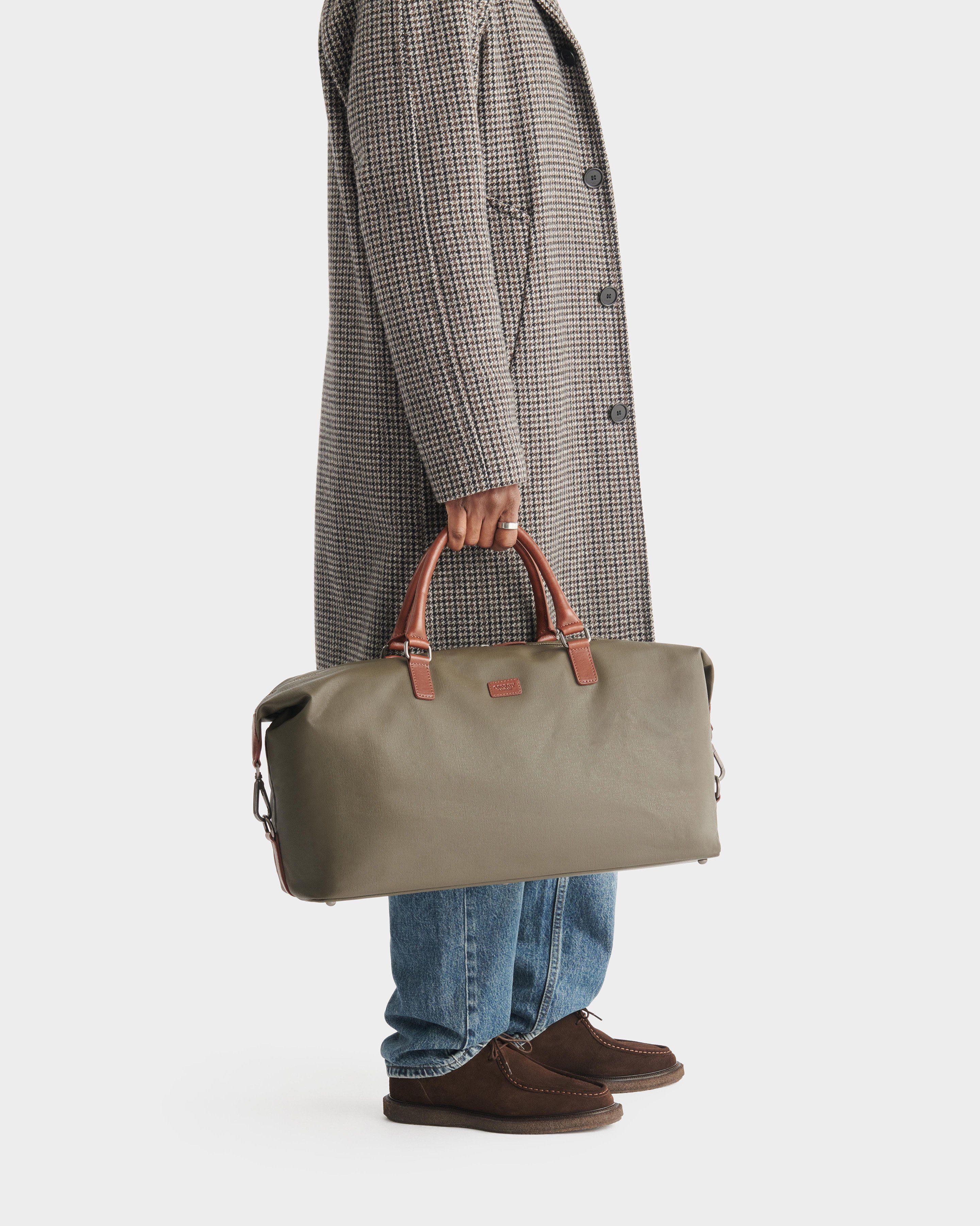 The Grantham Waxed Canvas & Leather Weekender in Khaki & Chestnut