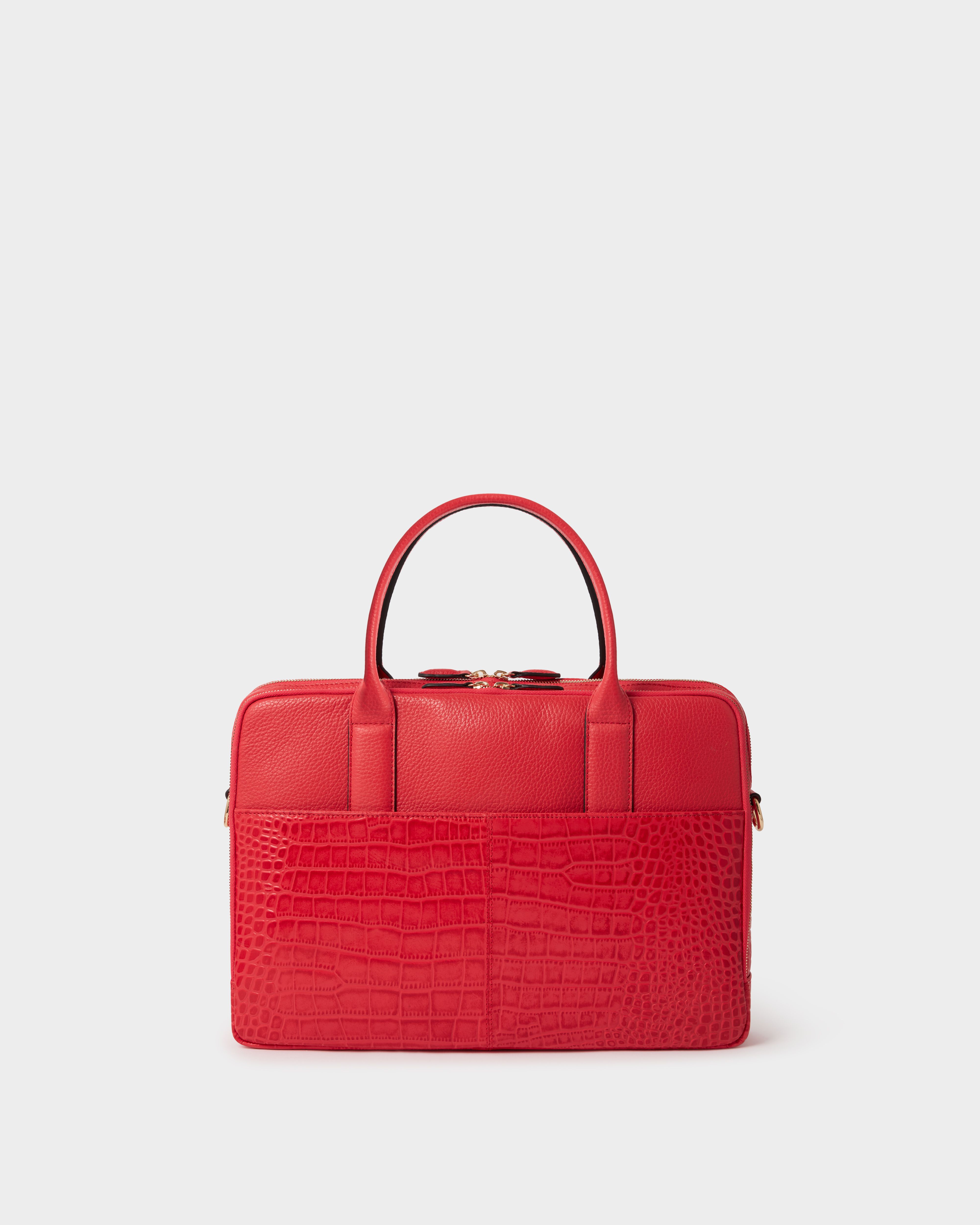 Image number 5 of The Kellie Leather Laptop Bag in Red