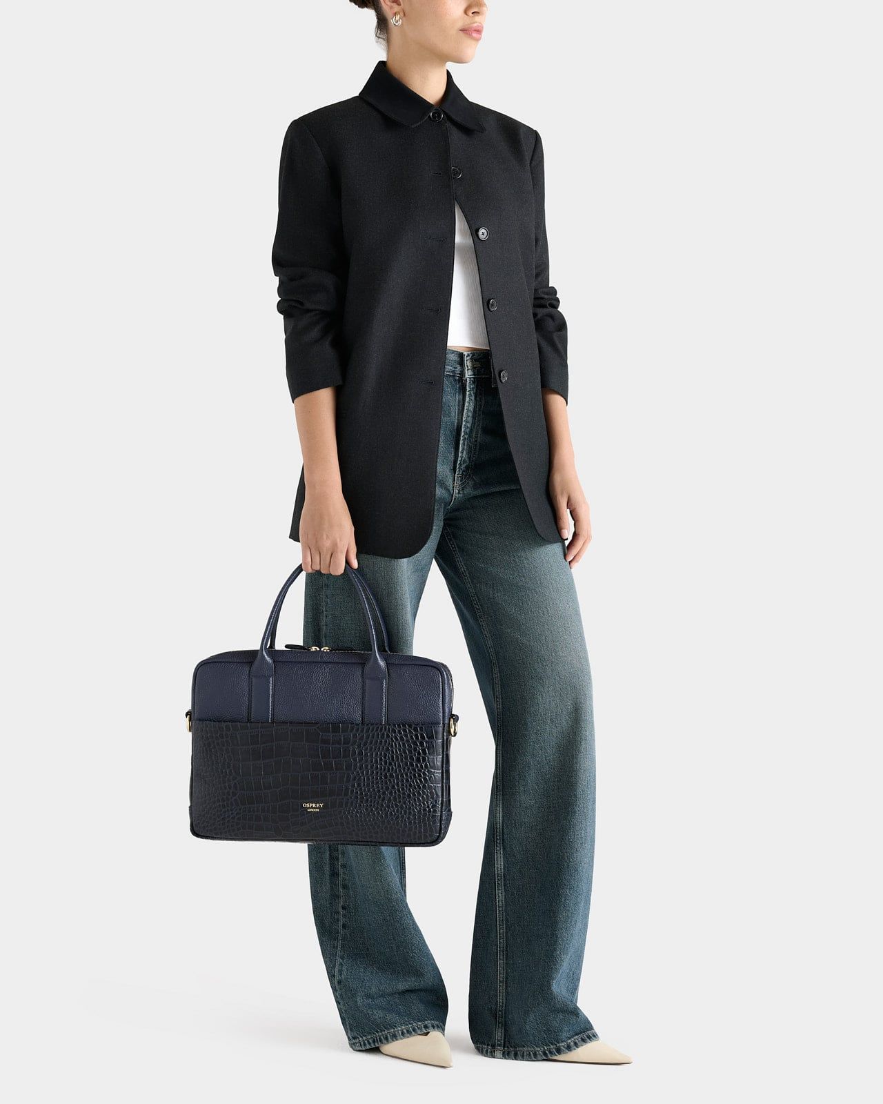 Image number 1 of The Kellie Leather Laptop Bag in Navy