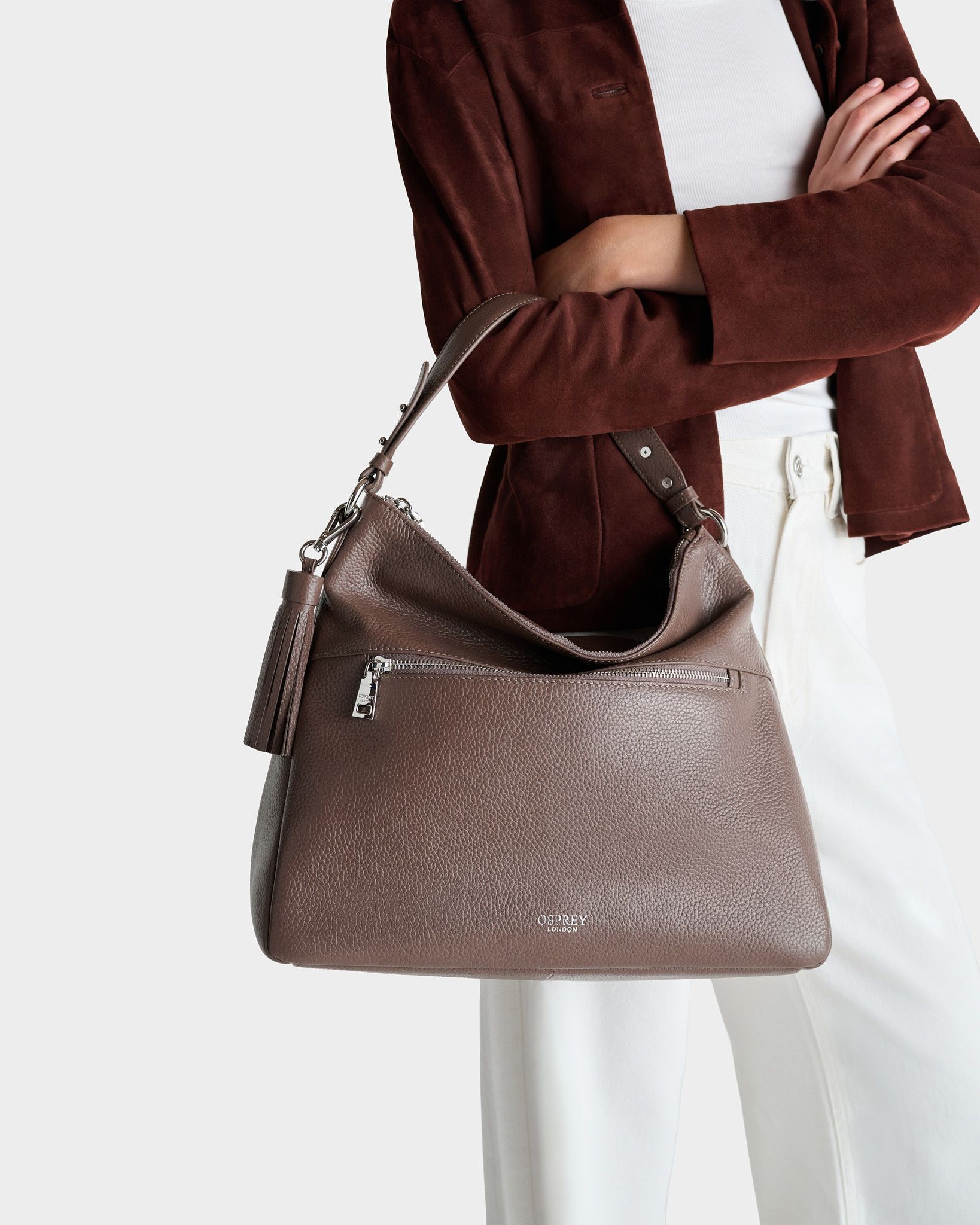 The Stella Leather Hobo in Dark Truffle