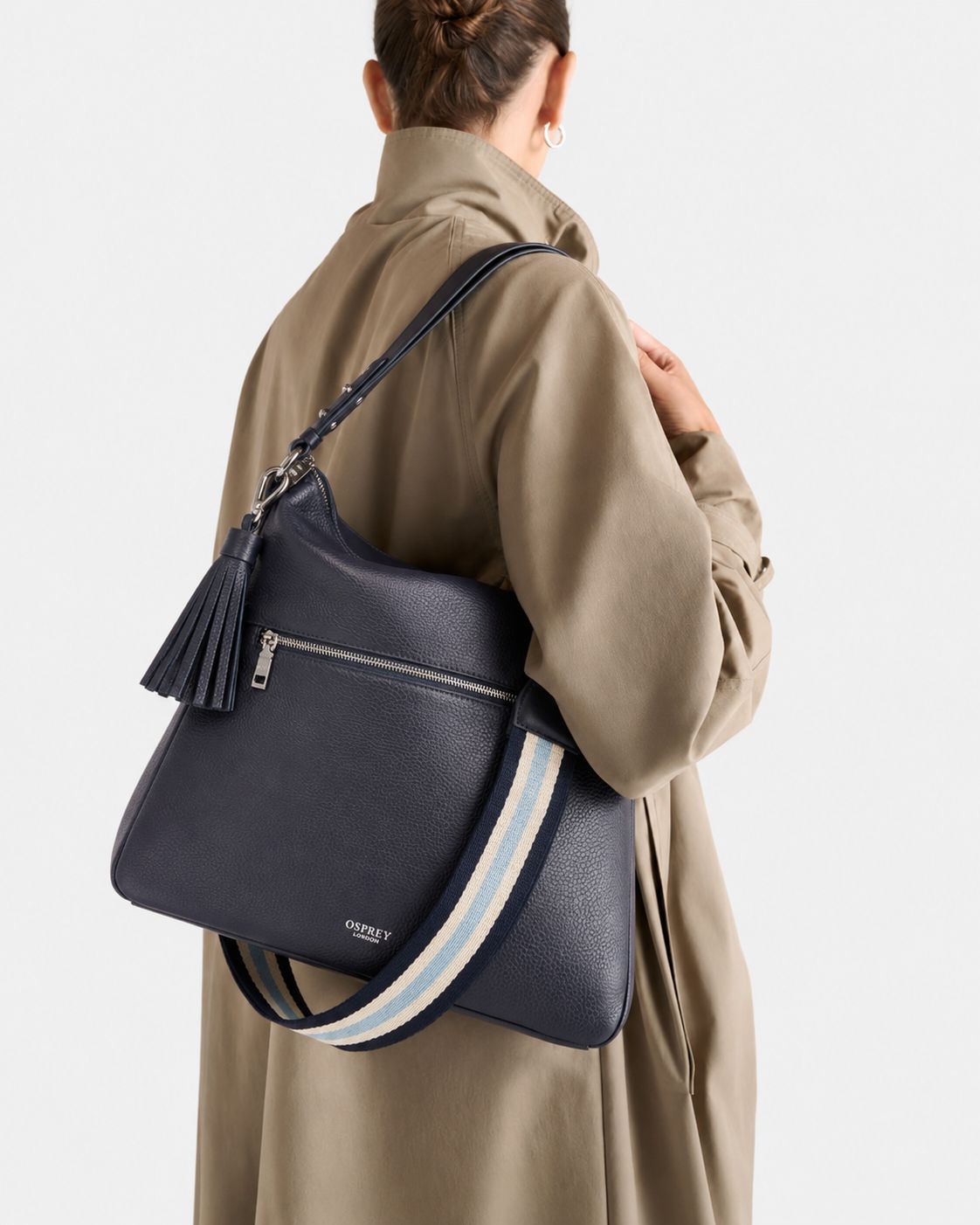 The Stella Leather Hobo in Navy